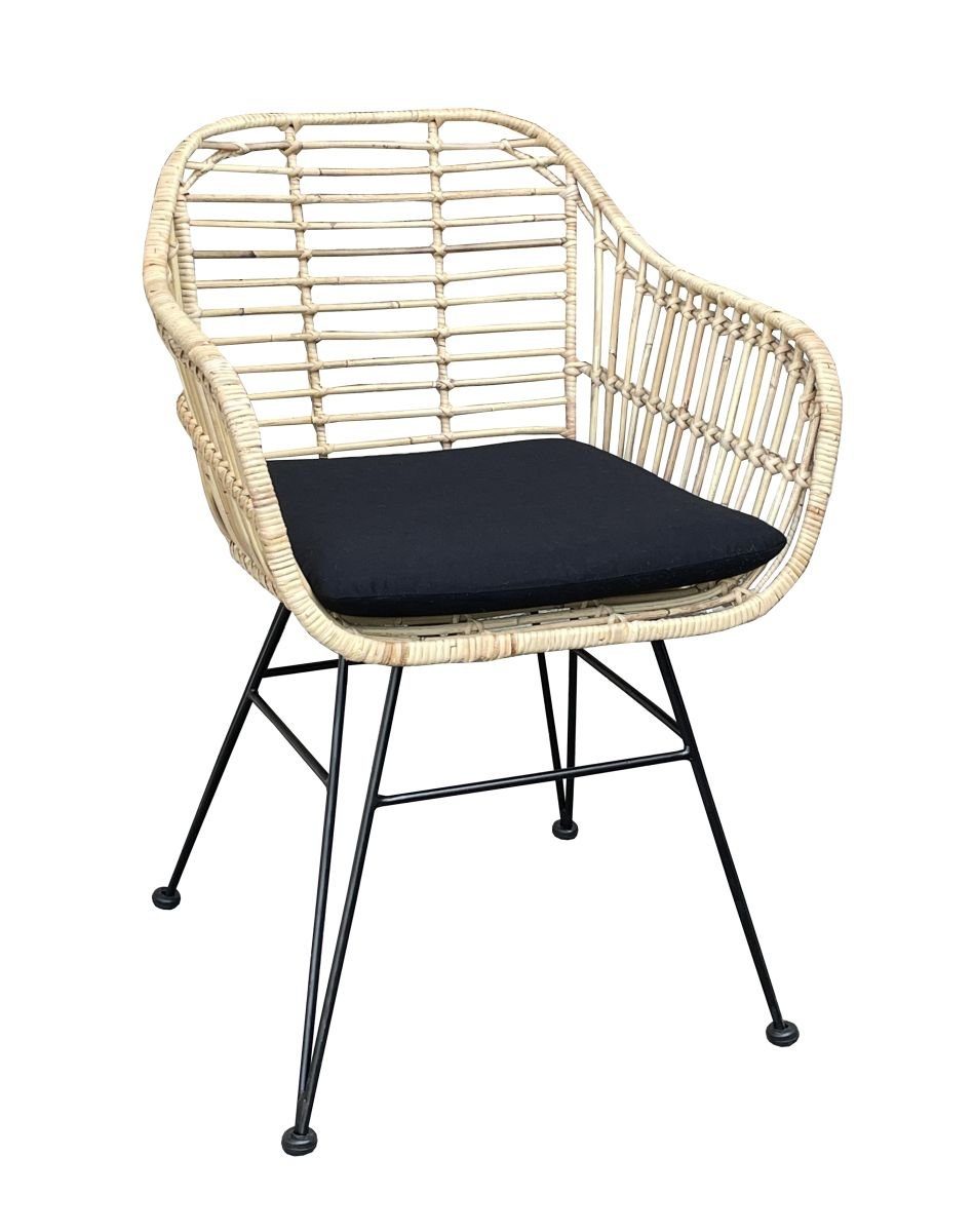 WOLFMÖBEL Küchenstuhl BALI Rattan Stuhl Tora inkl. Kissen schwarz (57 x 80 x57 cm (B/H/T), BALI Rattan Stuhl Tora inkl. Kissen schwarz