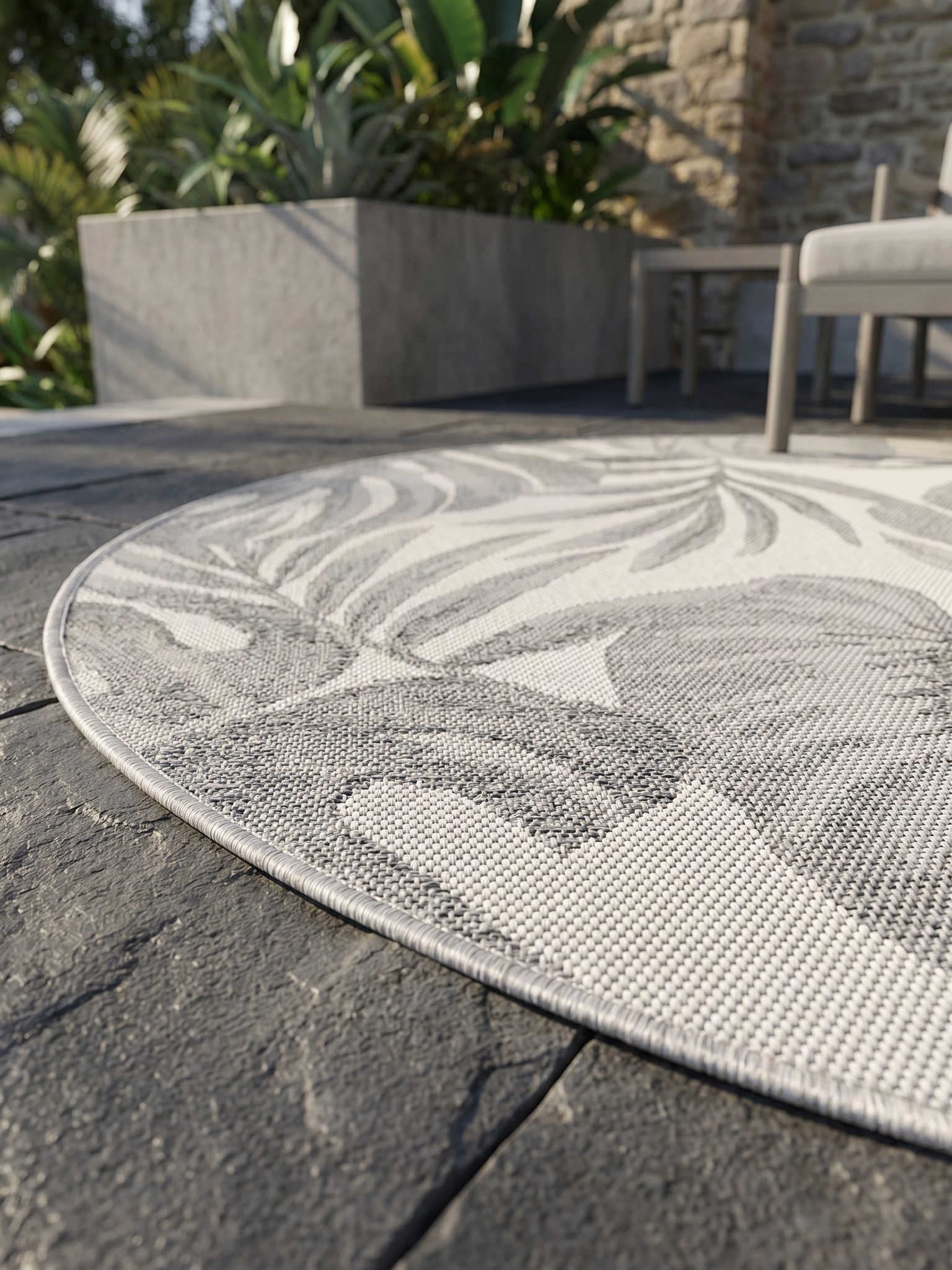 KADIMA DESIGN Teppich VENTOUX Wetterfest UV-Beständig Balkon Waschbar Strapazierfähig, Rund, Höhe: 5 mm, Grau, 80x80 cm, Outdoor Balkonteppich Terrasse Pflegele – Bild 2 von 5