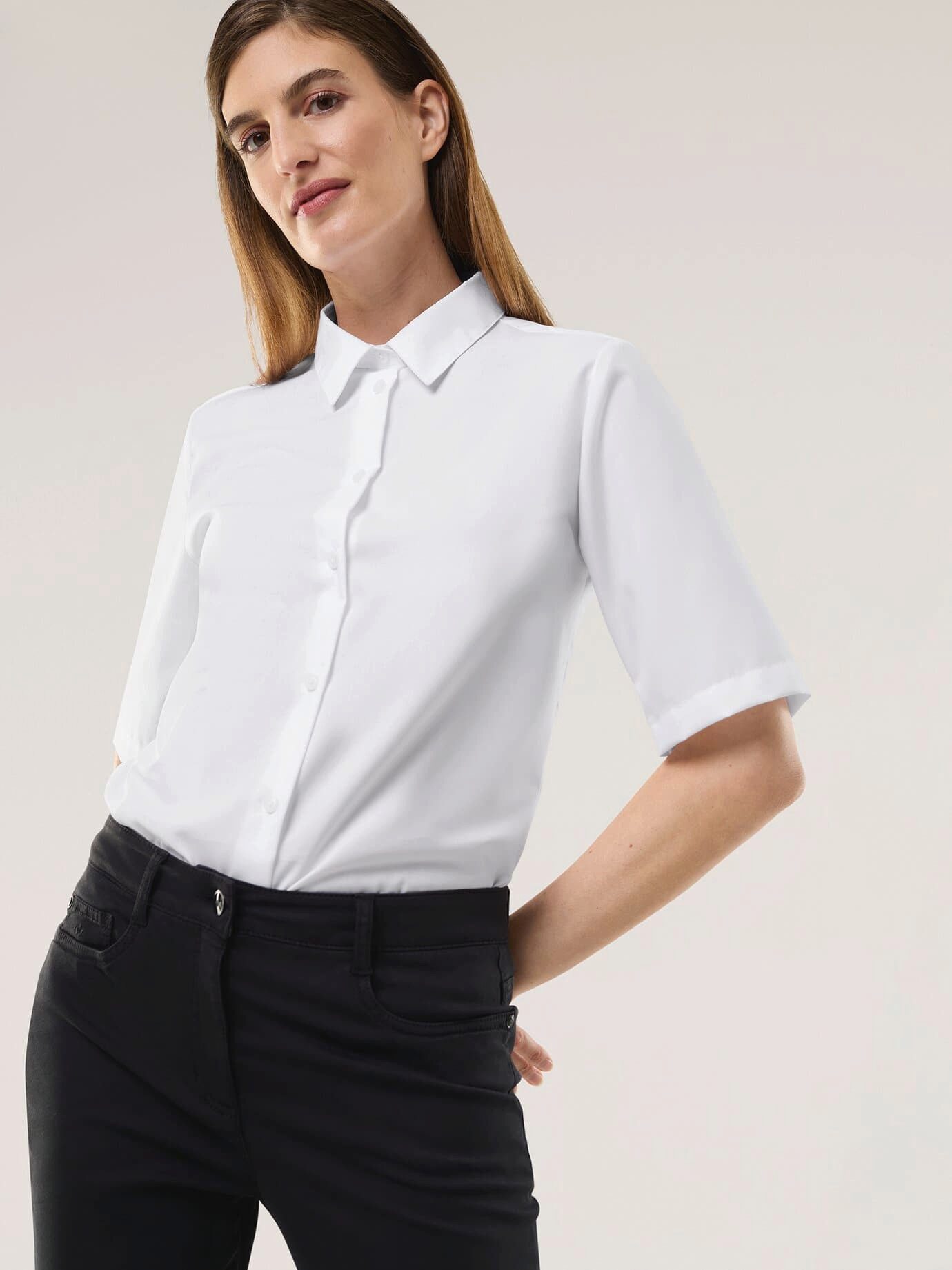 Walbusch Hemdbluse Damen Extraglatt-Hemdbluse Everyday 2.0 normale Größen, Hemdbluse Kurzarm, Blusenkragen