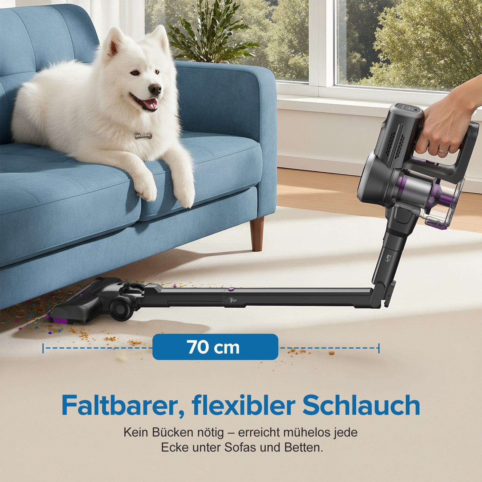 lubluelu Akku-Hand-und Stielstaubsauger P5 Akku Staubsauger 45kpa / 50min. mit Flexibles Biegegelenk, 400 W, beutellos, Selbststehendes Design / Anti-Tangle-Bürste
