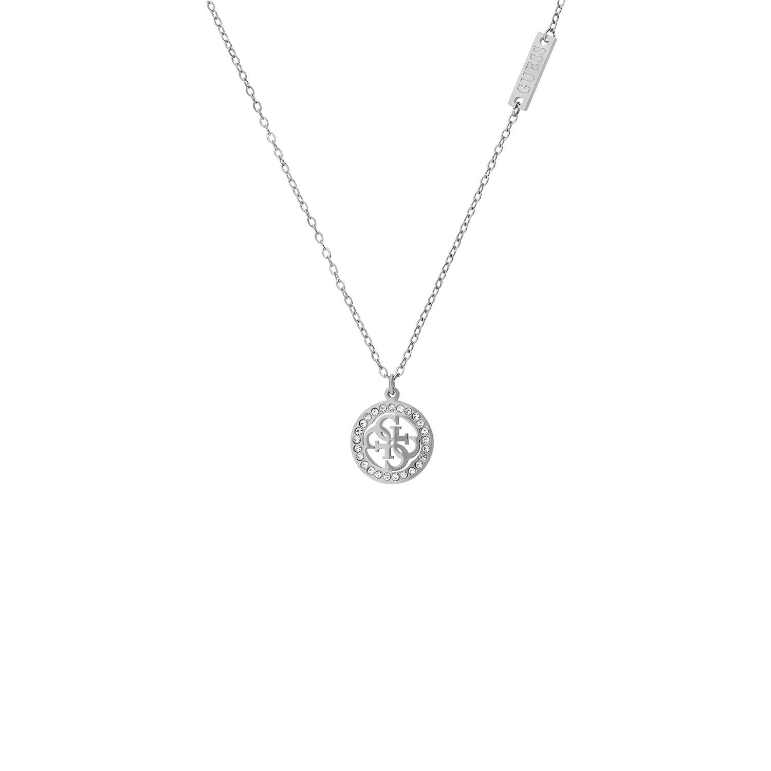 Guess Kette mit Anhänger Halskette - Stahl - Silber - Kristall - Damen