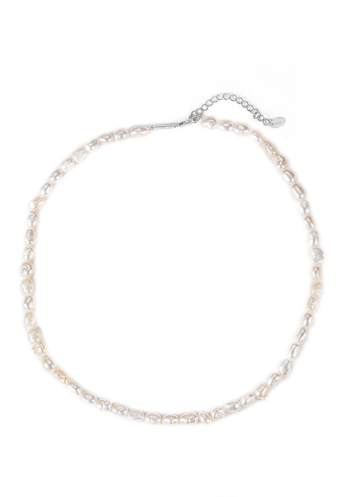 Hey Happiness Perlenkette Herren Süßwasserperlen weiß, 18K vergoldet, 925 Silber Kette Perle, Geschenk für ihn