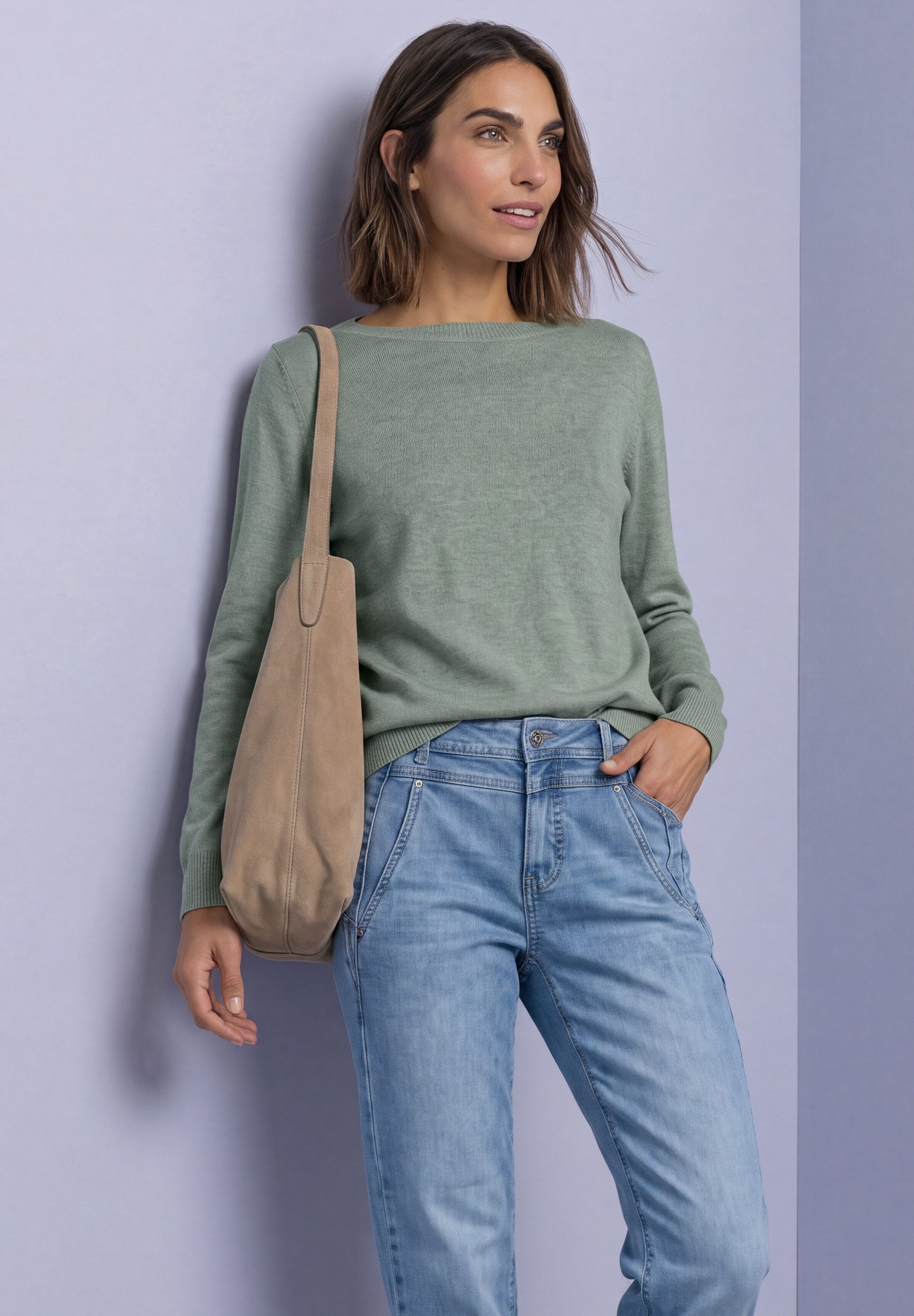 STREET ONE Strickpullover Feinstrick mit U-Boot-Ausschnitt / Viskose