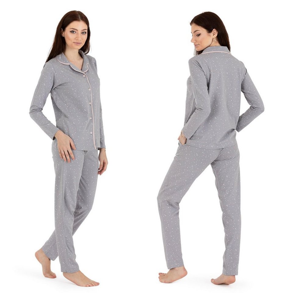 LOREZA Schlafanzug Damen Pyjama Sterne Schlafanzug Hausanzug (Set, 2 tlg)