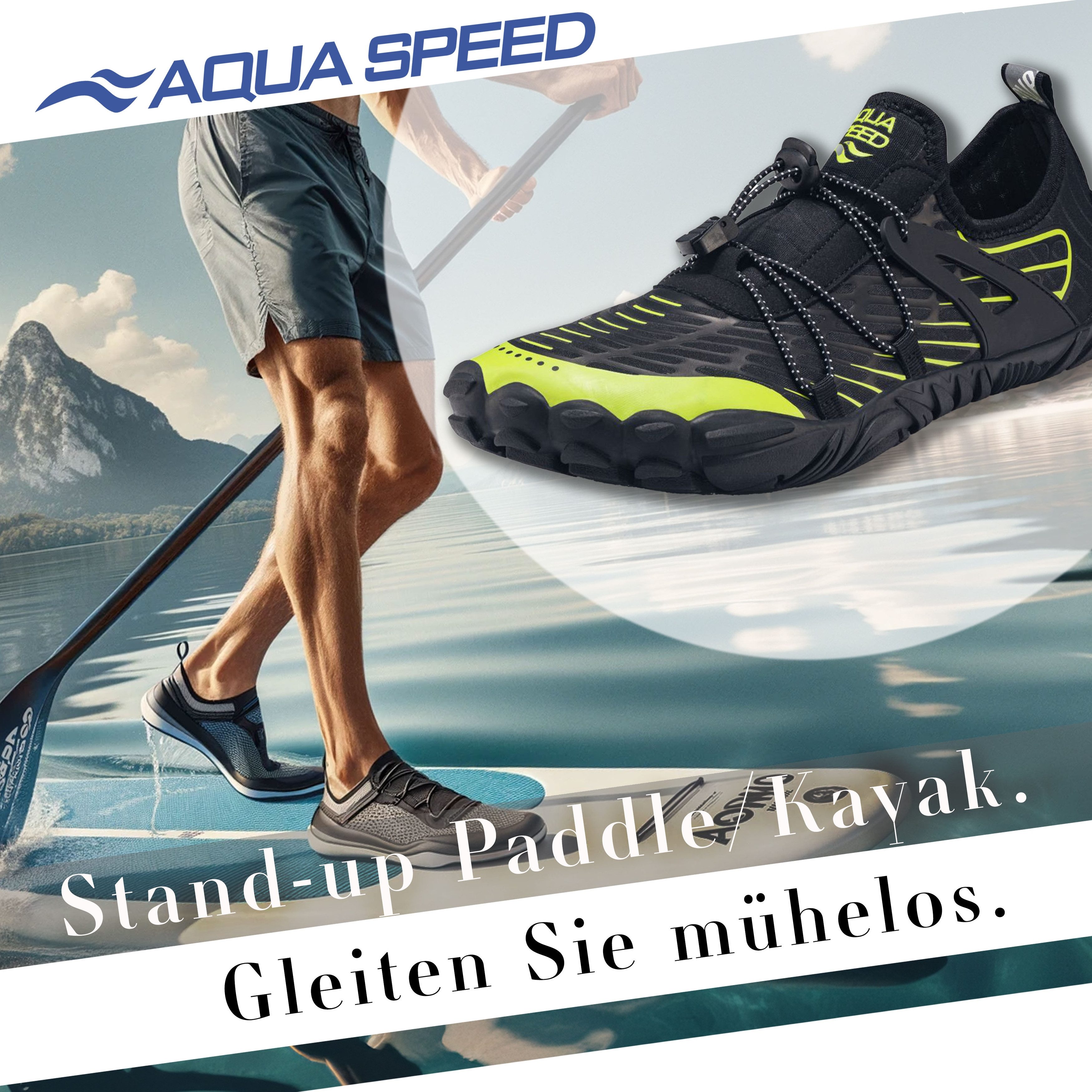 Aqua Speed Schwimmschuhe SALMO Gr. 43 – Schwarz/Grün + Handtuch Wasserschuh (Wasserschuhe mit Komfort – leicht, weich & belastbar) Schützt vor Rutschen & Reibung – Sicher bei Bewegung