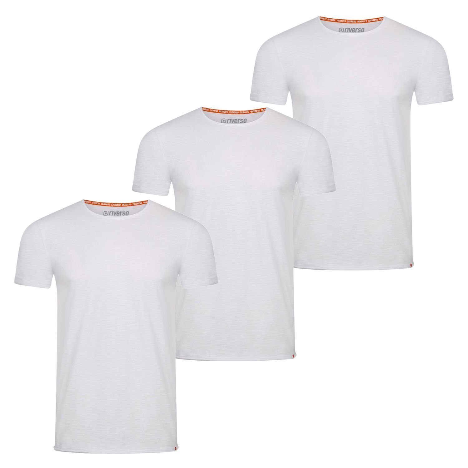 riverso T-Shirt Herren Basic Shirt mit 100% Tee Shirt Baumwolle Kurzarm aus White (3-tlg) Fit RIVLenny Rundhalsausschnitt Regular