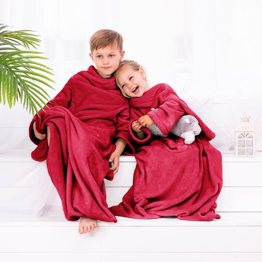 TV Ärmeldecke - DecoKing, Kinder Tagesdecke mit Blanket Ärmeln, für Lazy Kuscheldecke Tragbare red Kids