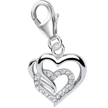 Goldene Hufeisen Charm Herz Herz Zirkonia Charm Anhänger aus 925 Sterling Silber (1 Stück, inkl. Etui), rhodiniert