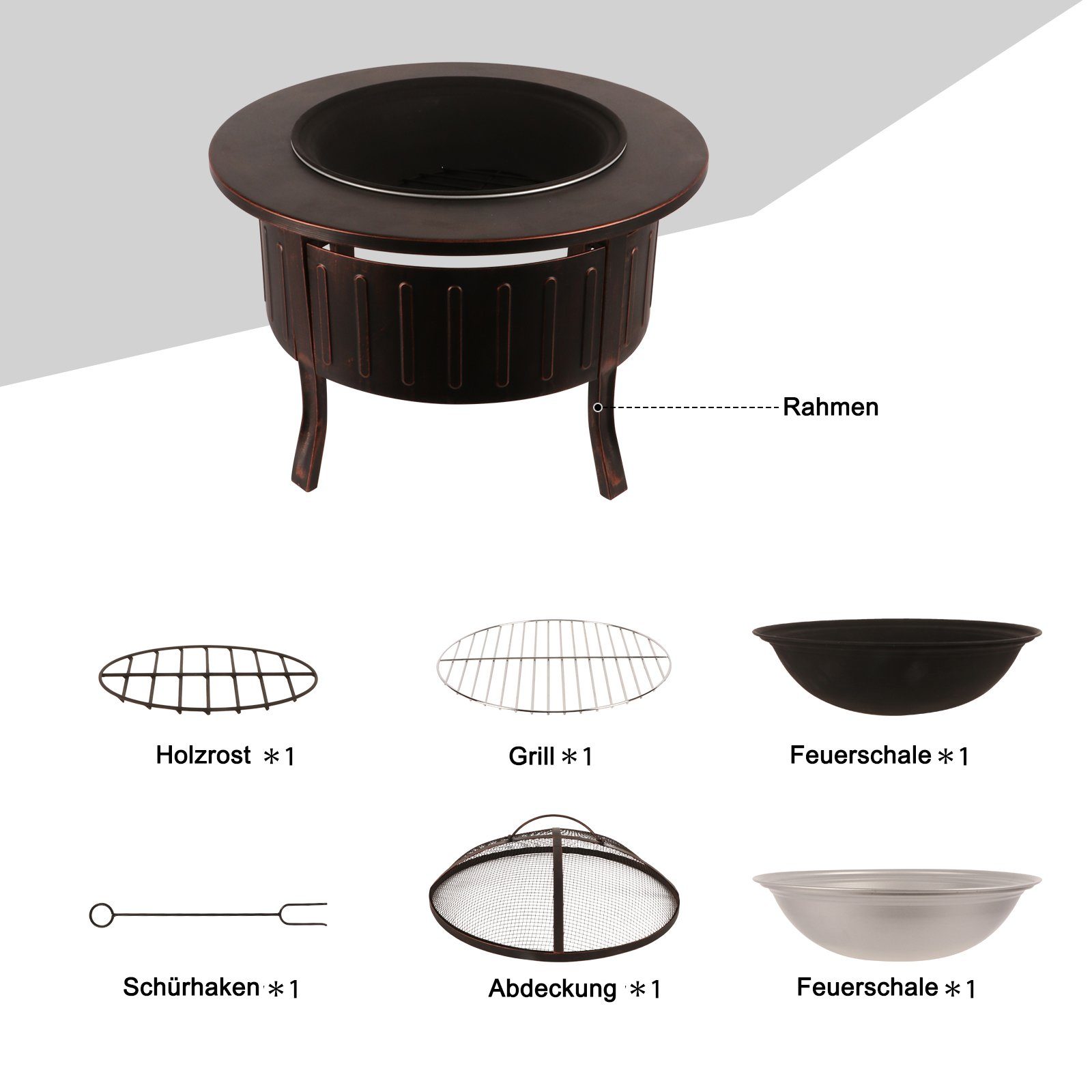 BIGTREE Feuerschale 3 in1 Feuerschalenfür,mit Funkenschutz Grillrost, BBQ