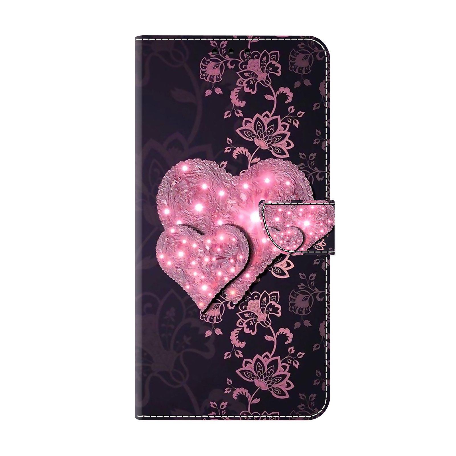 CLM-Tech Handytasche für Samsung Galaxy S26 Ultra Klapphülle aus PU-Leder (rosa Herzen, 1-tlg., Flip Case), Magnetverschluss, Standfunktion und Kartenfächer – Bild 5 von 5