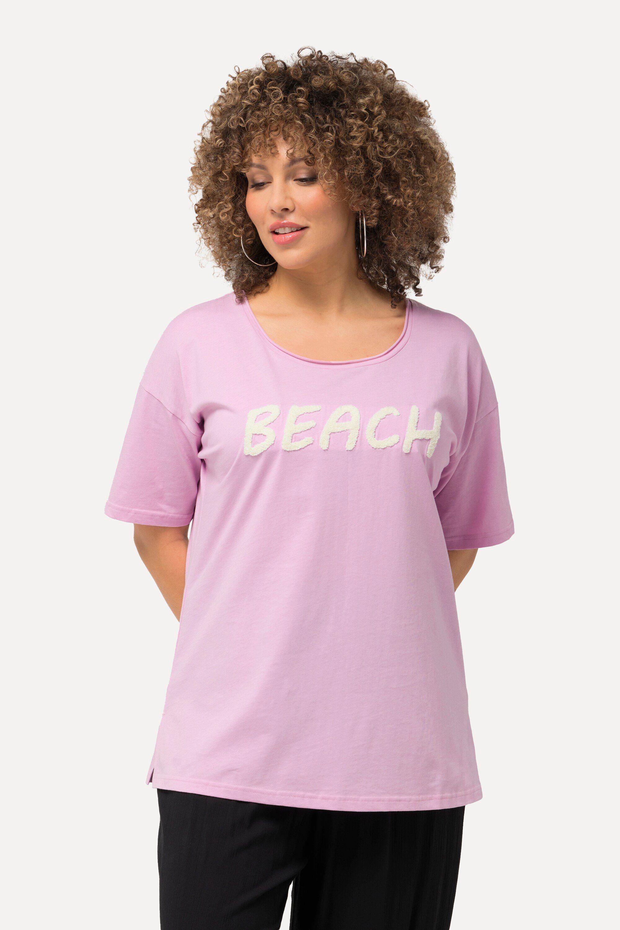 T-Shirt T-Shirt Frottee-Schriftzug Oversized Rundhals