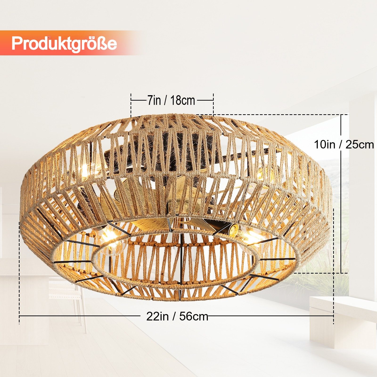 Sofucor Deckenventilator Farmhouse Deckenventilator mit Käfig, 56 cm, E27*4 günstig online kaufen