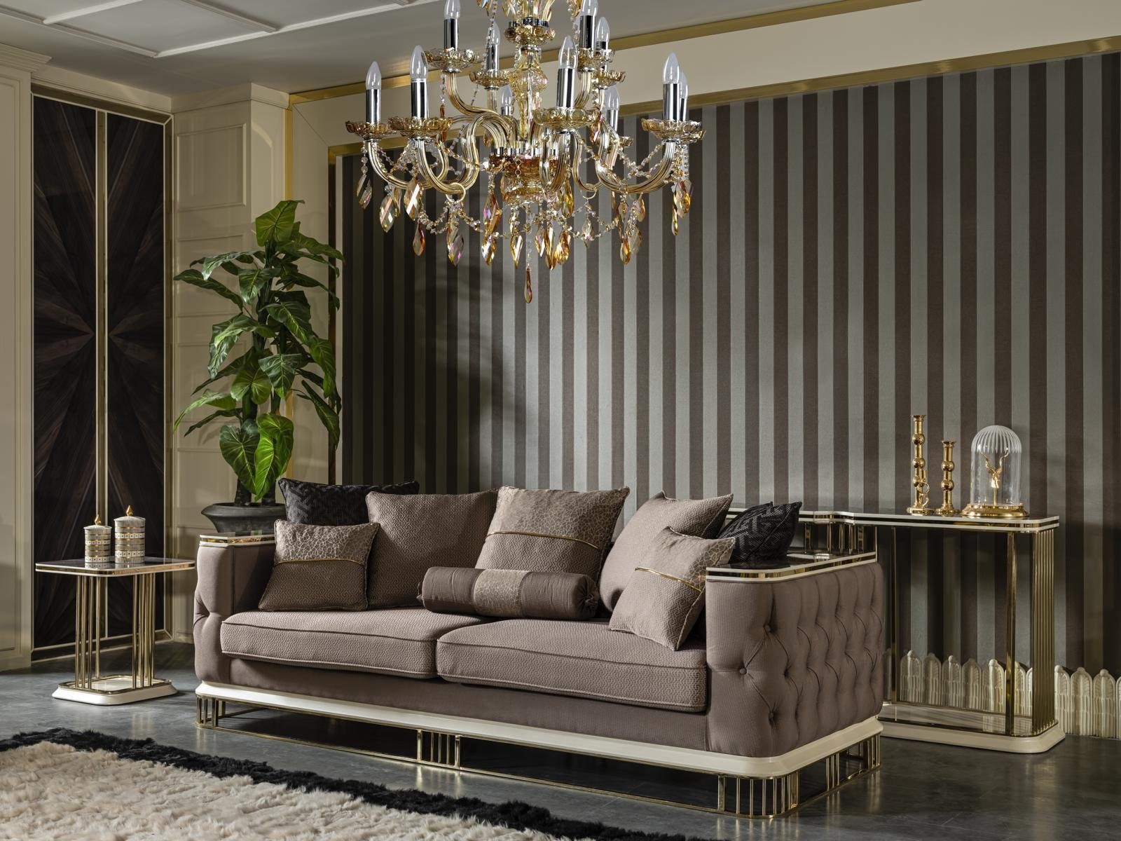 JVmoebel Sofa Sofa 3 Sitzer Braun Design Luxus Polster Stoff Wohnzimmer Möbel, Made in Europe