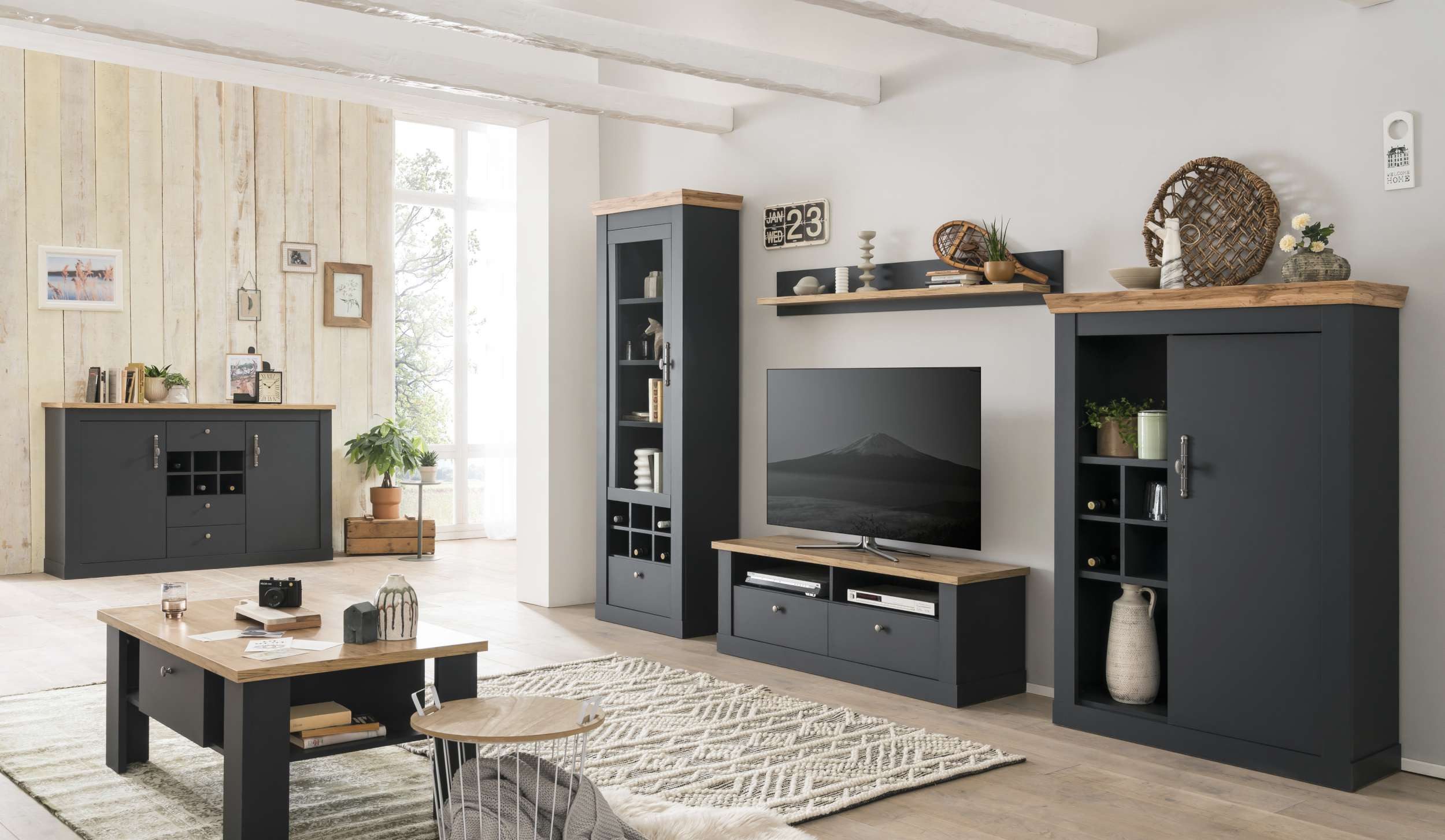 99rooms Wohnwand Marko, (Set (6-St), Wohnmöbel), Soft-Close-Funktion, wahlweise mit LED-Beleuchtung