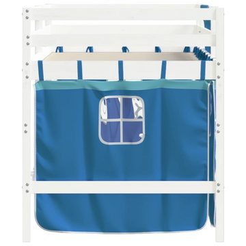 vidaXL Kinderbett Kinderhochbett mit Vorhängen Blau 90x190 cm Massivholz Kiefer Bett Bet