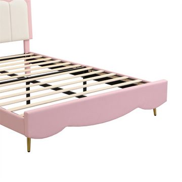 XDeer Kinderbett Kinderbett Polsterbett 140*200 cm, PU-Leder süßes Mädchenbett, rosa Doppelbett mit(Matratze nicht im Lieferumfang enthalten)