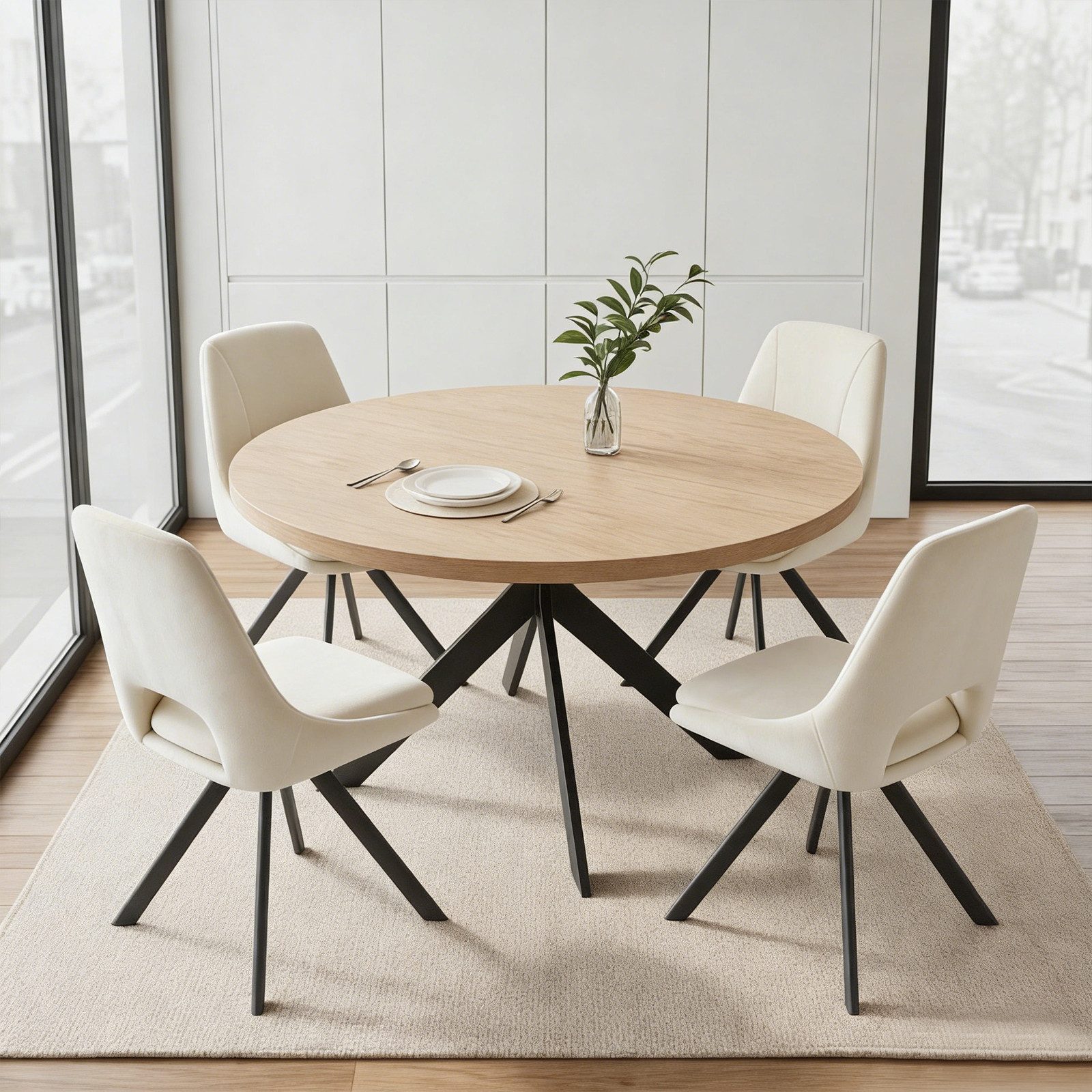 Jiexi Essgruppe Tisch- und Stuhlset, Runder Esstisch (115×75 cm) mit 4 Stühlen