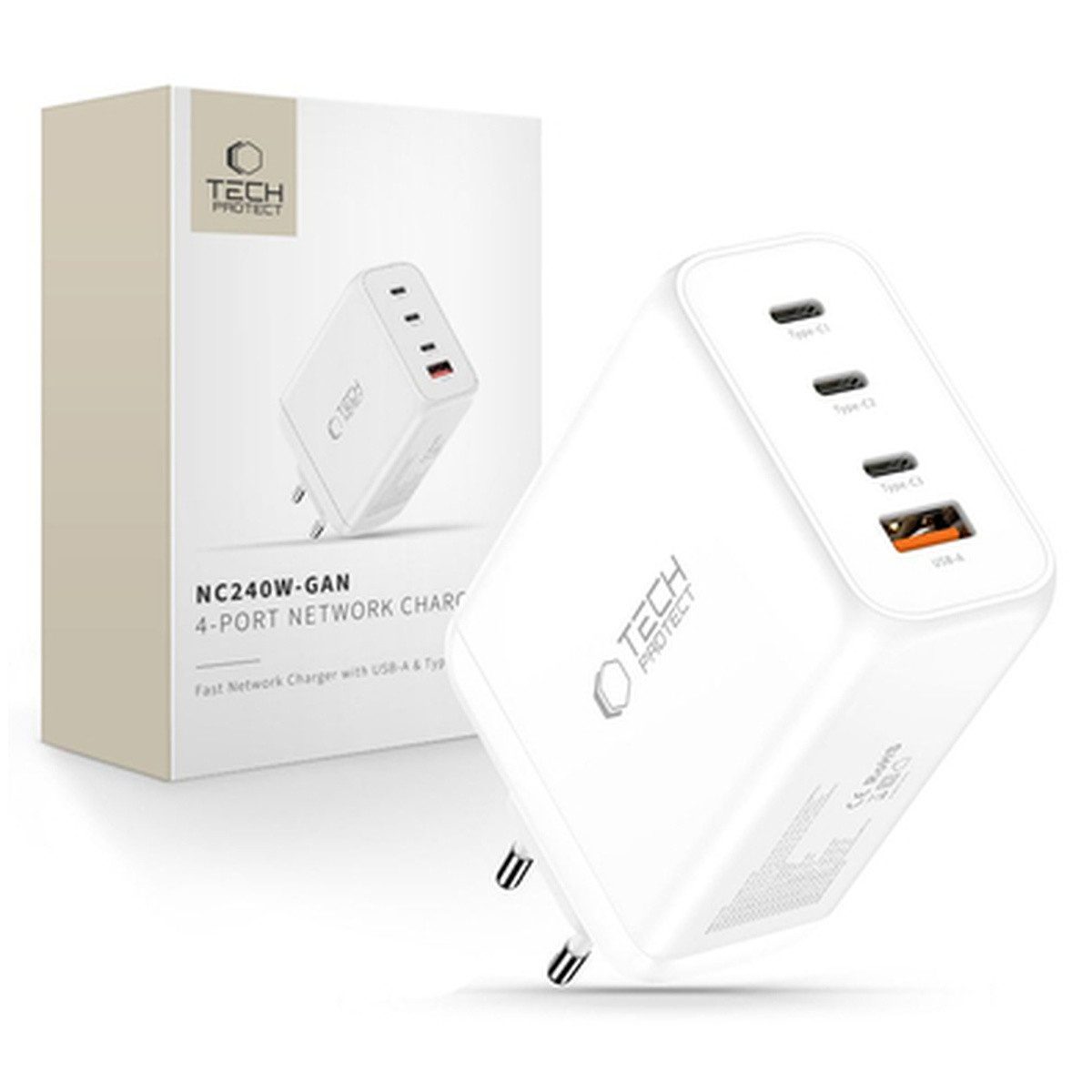 TECH PROTECT Tech Protect NC240W GaN 4 Port 240W WandLadegerät Smartphone-Ladegerät
