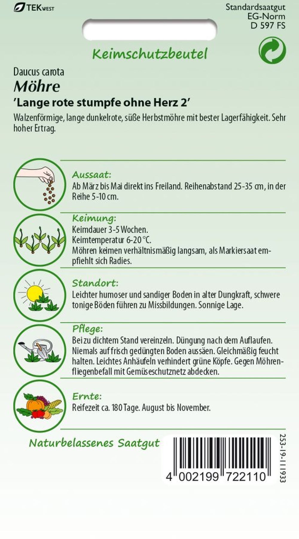 SAMEN PFANN Gemüsesamen Möhre, Lange rote Stumpfe ohne Herz 2 Möhren-Samen günstig online kaufen