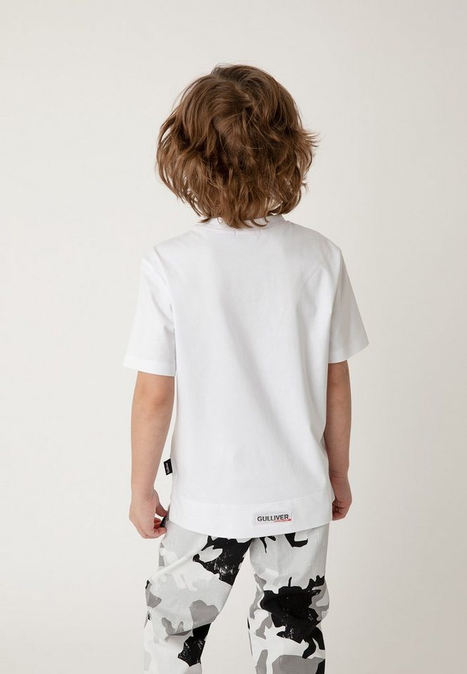 Rücken, Baumwoll-Material Elasthan-Antei verlängertem T-Shirt mit angenehmem Gulliver Aus mit geringem