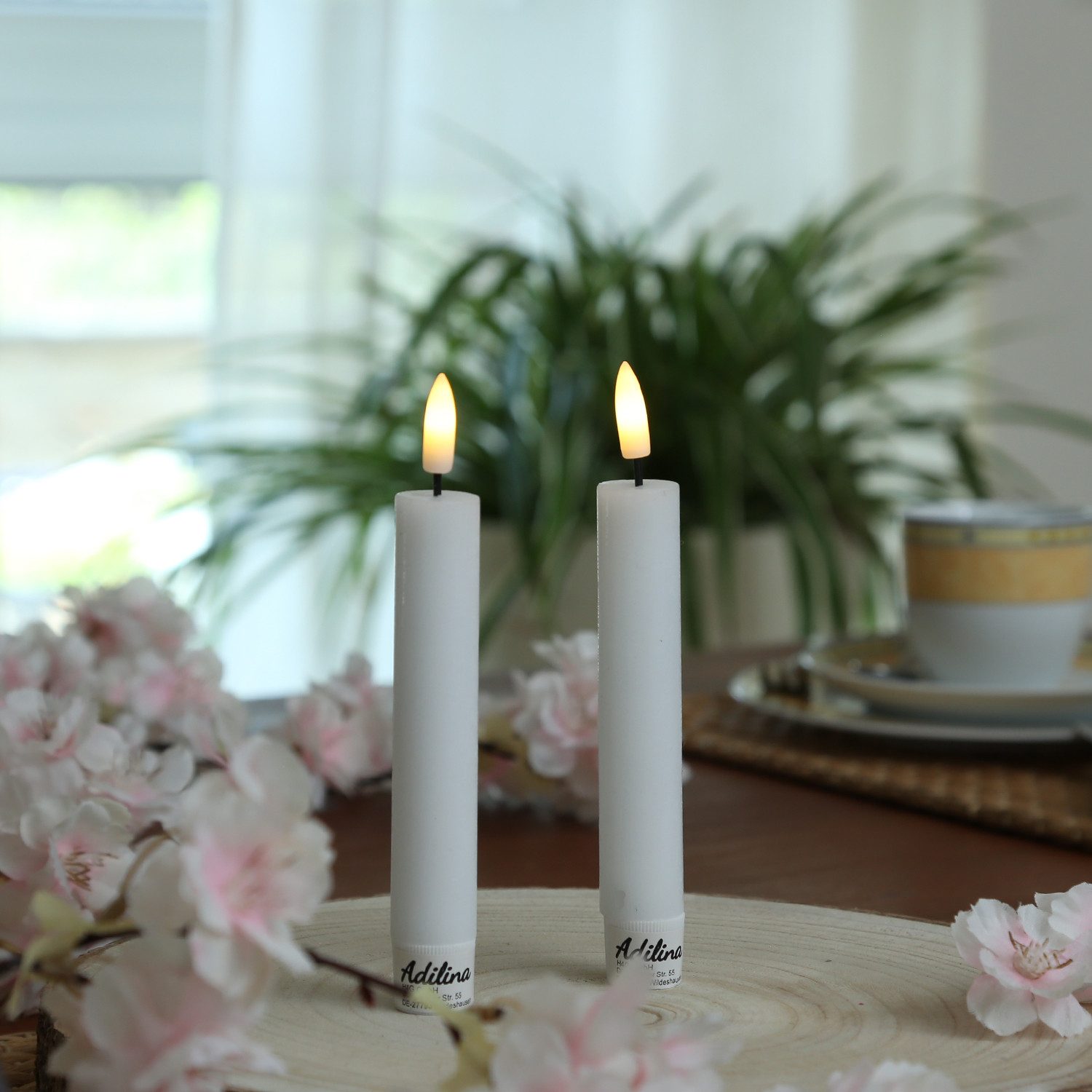 Adilina LED-Kerze LED Stabkerzen Tafelkerzen Dinner Spitzkerzen rustikal 16cm weiß 2St (2-tlg)