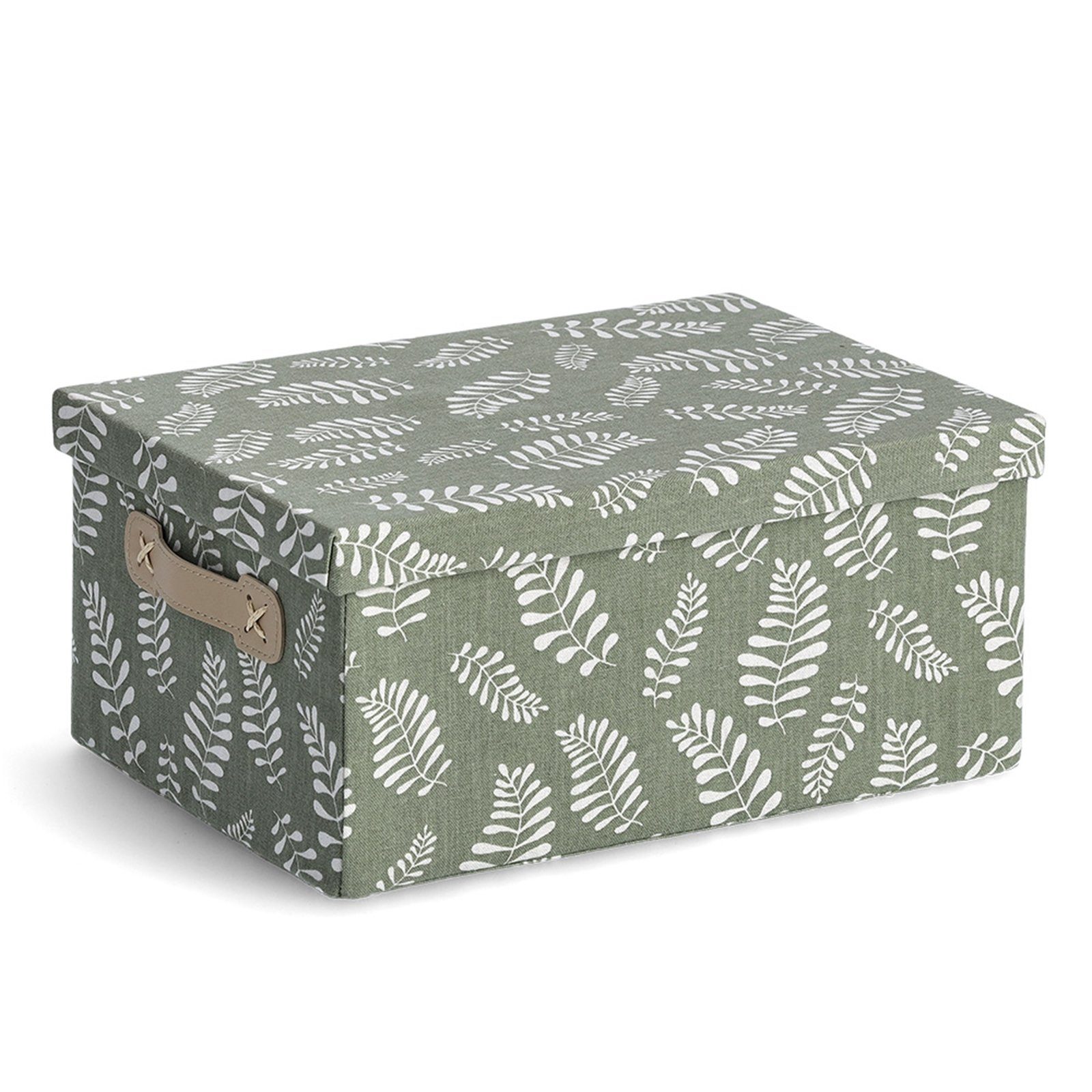 Zeller Present Aufbewahrungsbox Aufbewahrungsbox 36x26x16,5 Leaves (Stück, 1 St., 1 Aufbewahrungsbox mit Deckel), Pappkarton faltbar grün gemustert