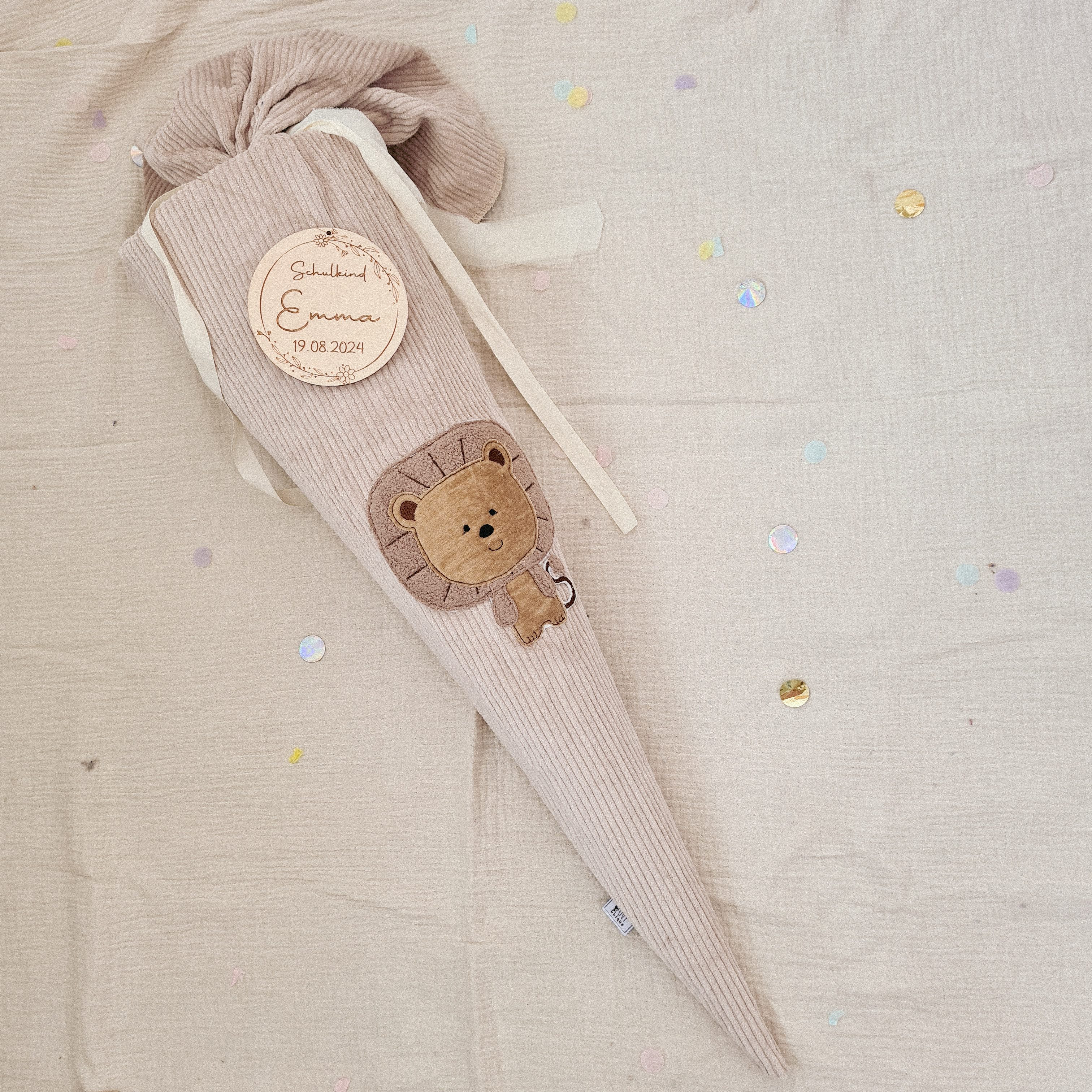 Schultüte Cord beige Löwe