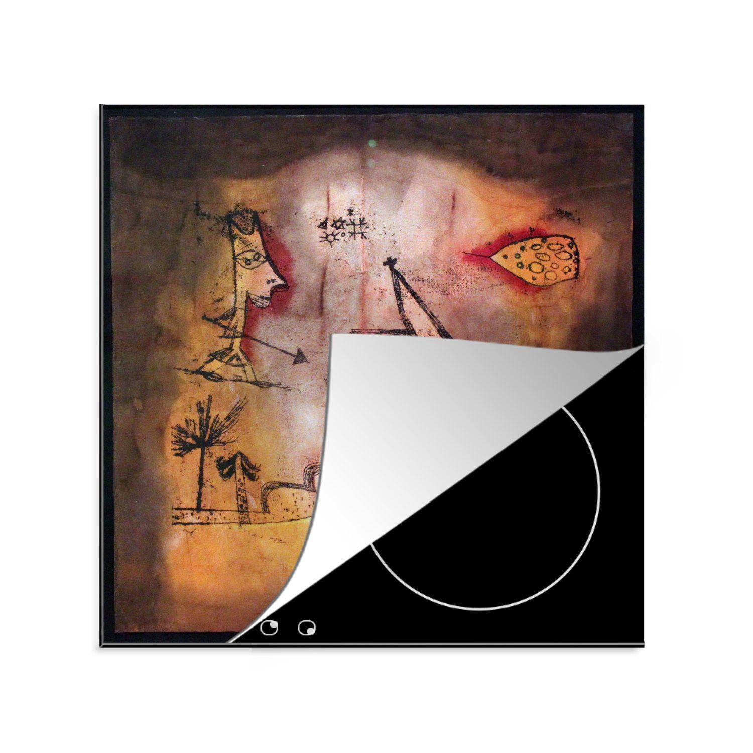 MuchoWow Herdblende-/Abdeckplatte Bebende Kapelle anagoria - Gemälde von Paul Klee, Vinyl, (1 tlg), 78x78 cm, Ceranfeldabdeckung, Arbeitsplatte für küche
