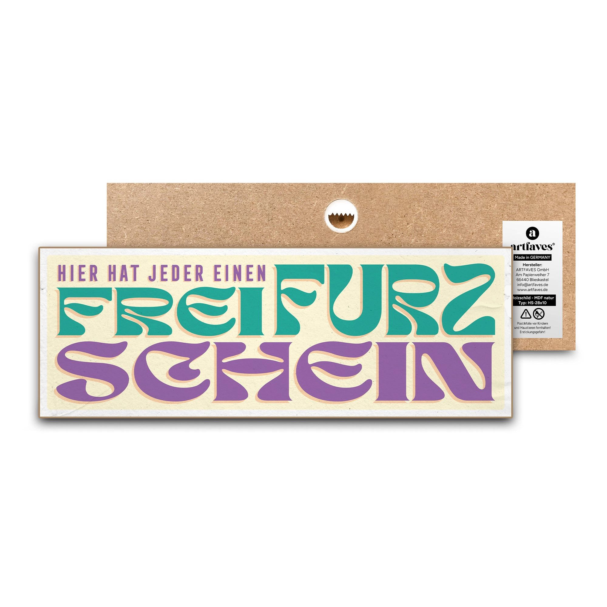 ARTFAVES Holzbild Schild mit Spruch - Hier hat jeder einen Freifurzschein - witzige Sprü