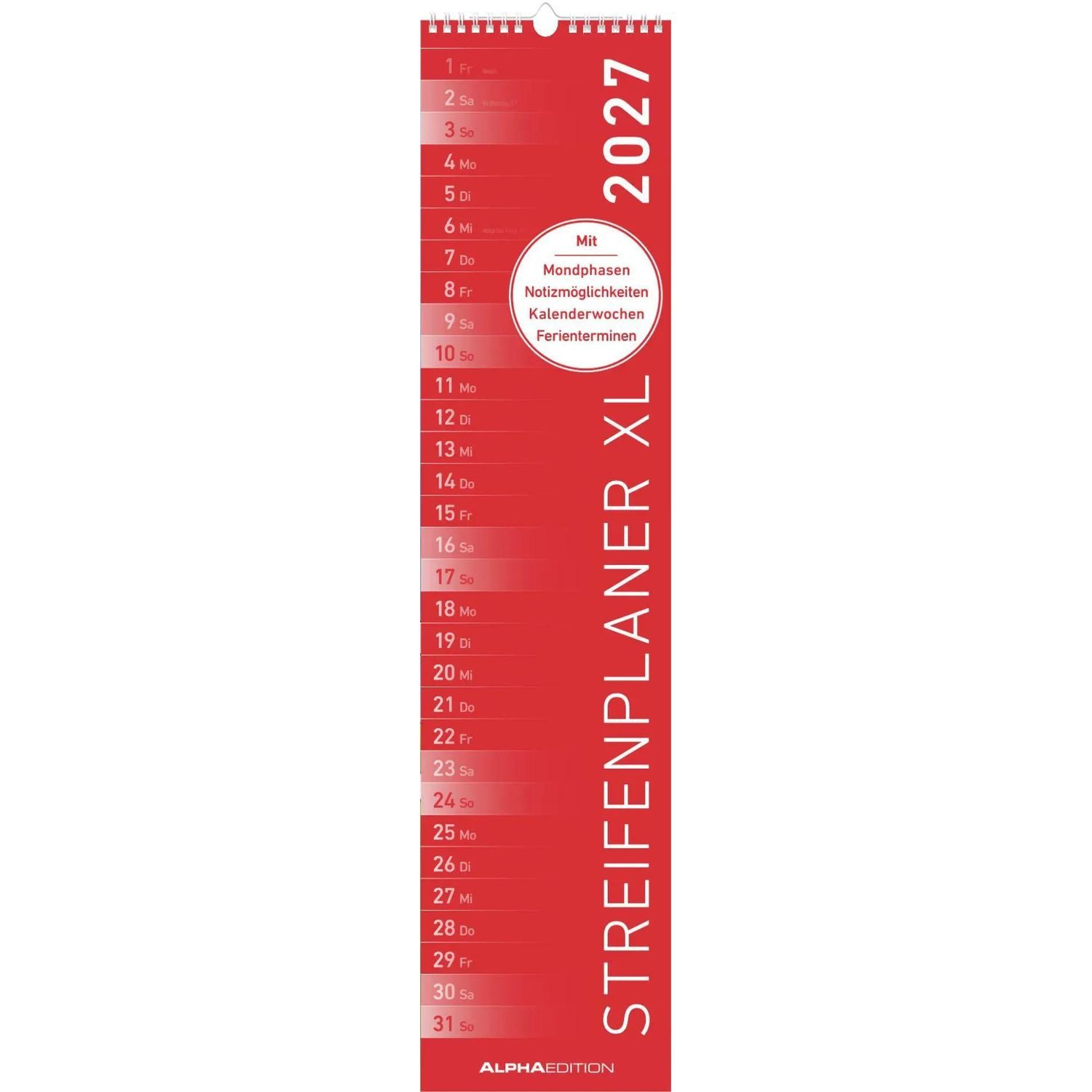 NEUMANN Wandkalender Streifenplaner XL ROT 2027