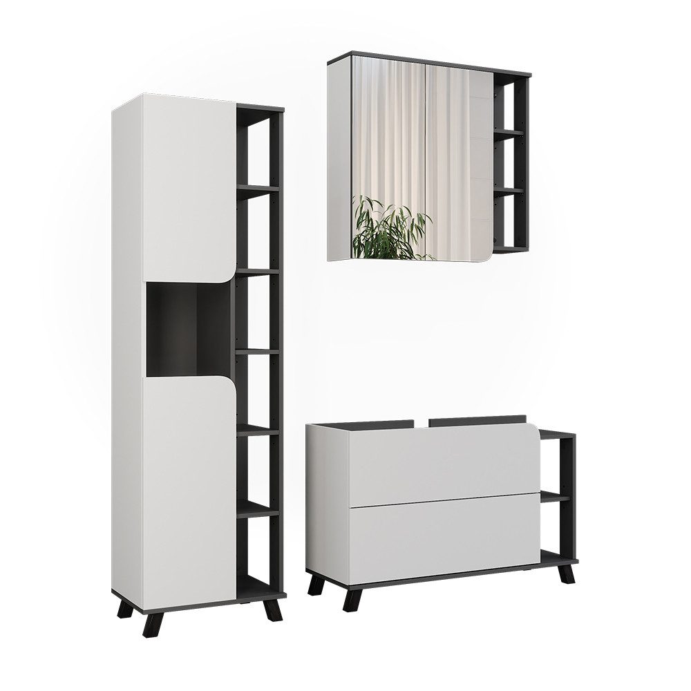 Vicco Badmöbel-Set Karen, Anthrazit/Weiß, 3 Teile, (3-St., 3er Set)
