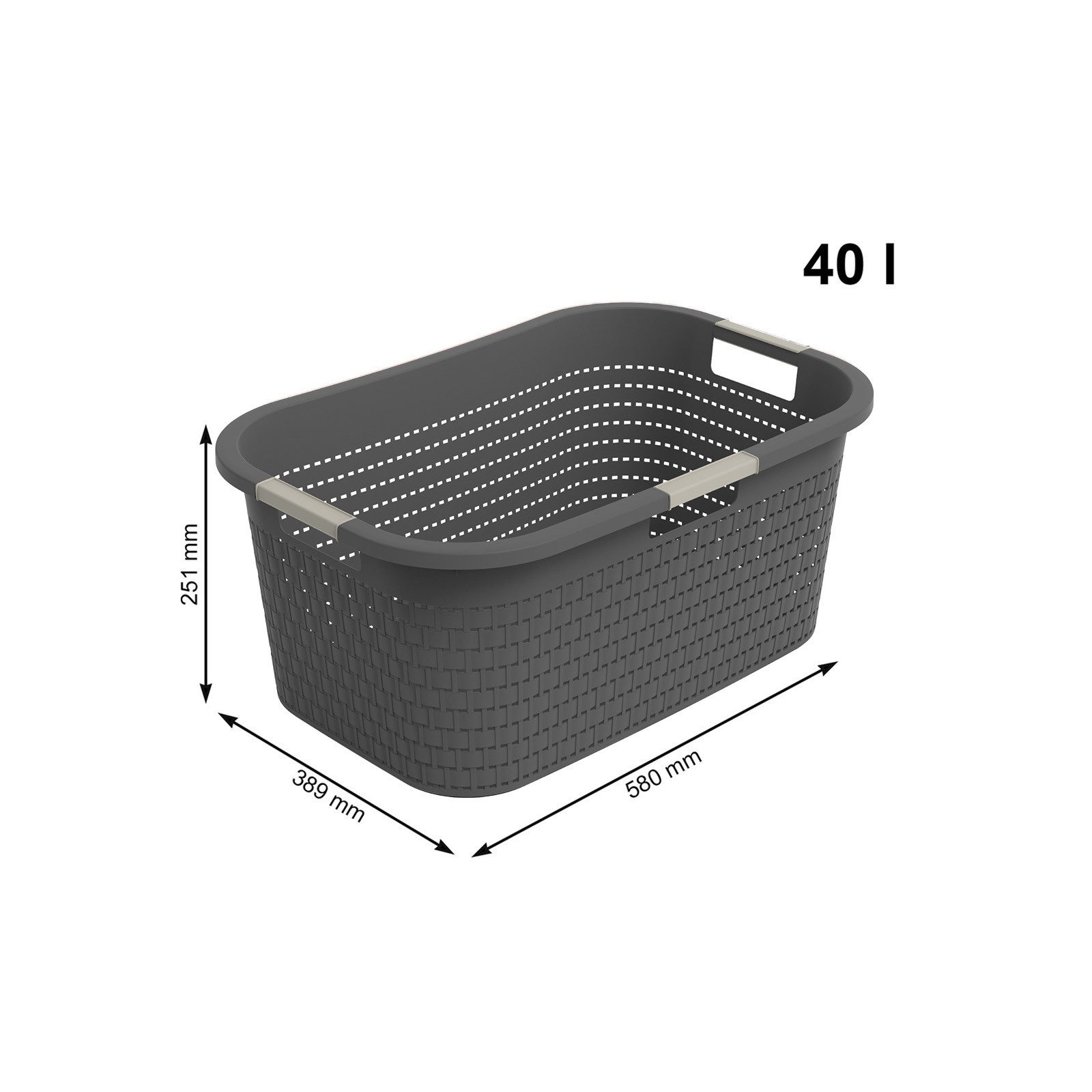 ROTHO Wäschekorb Wäschebox 40L COUNTRY, ergonomische Wäschebehälter mit Griffe, Rattan-Oberfläche ermöglicht Luftzirkulation im Korb