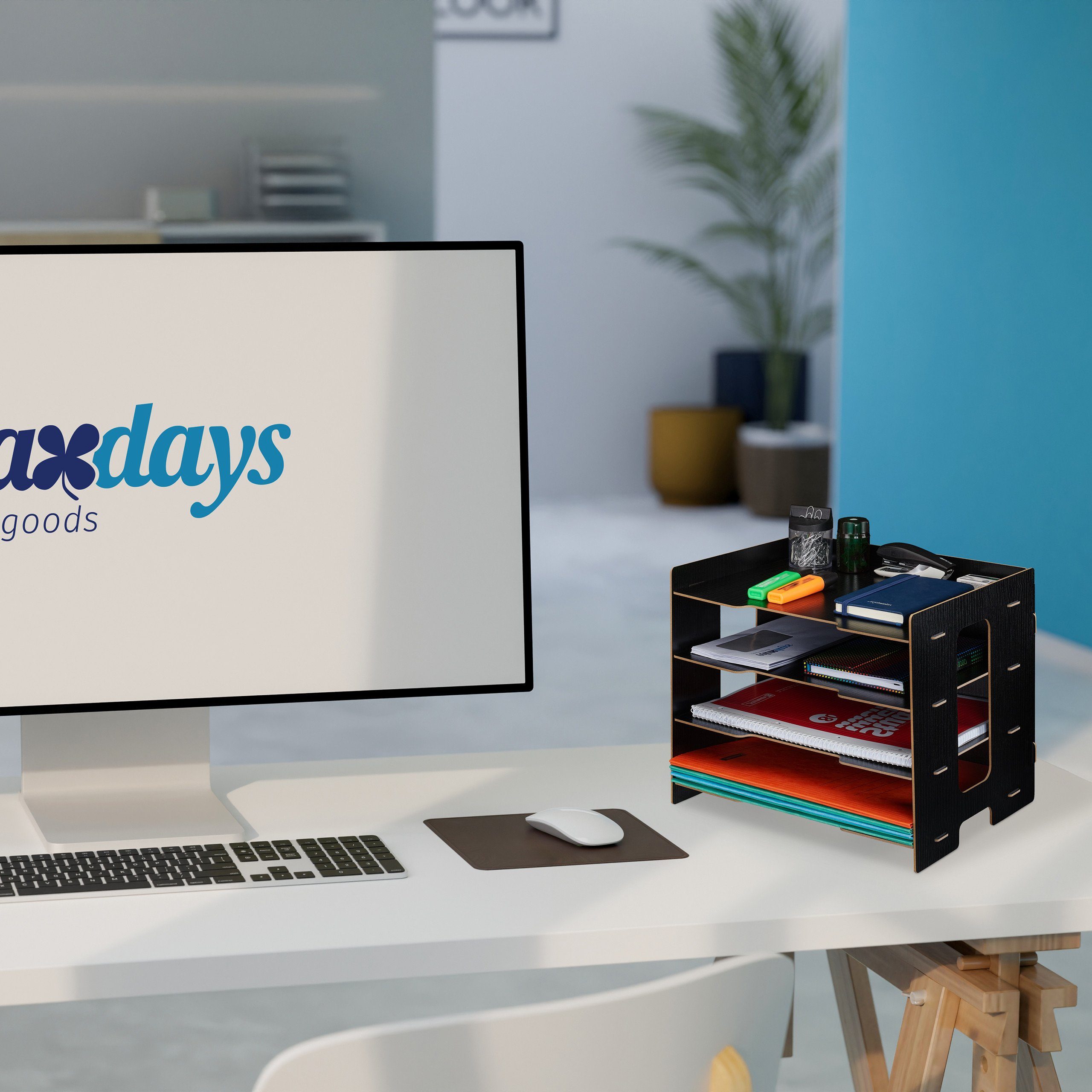 relaxdays Briefablage aus MDF mit 3 Fäch, schwarz