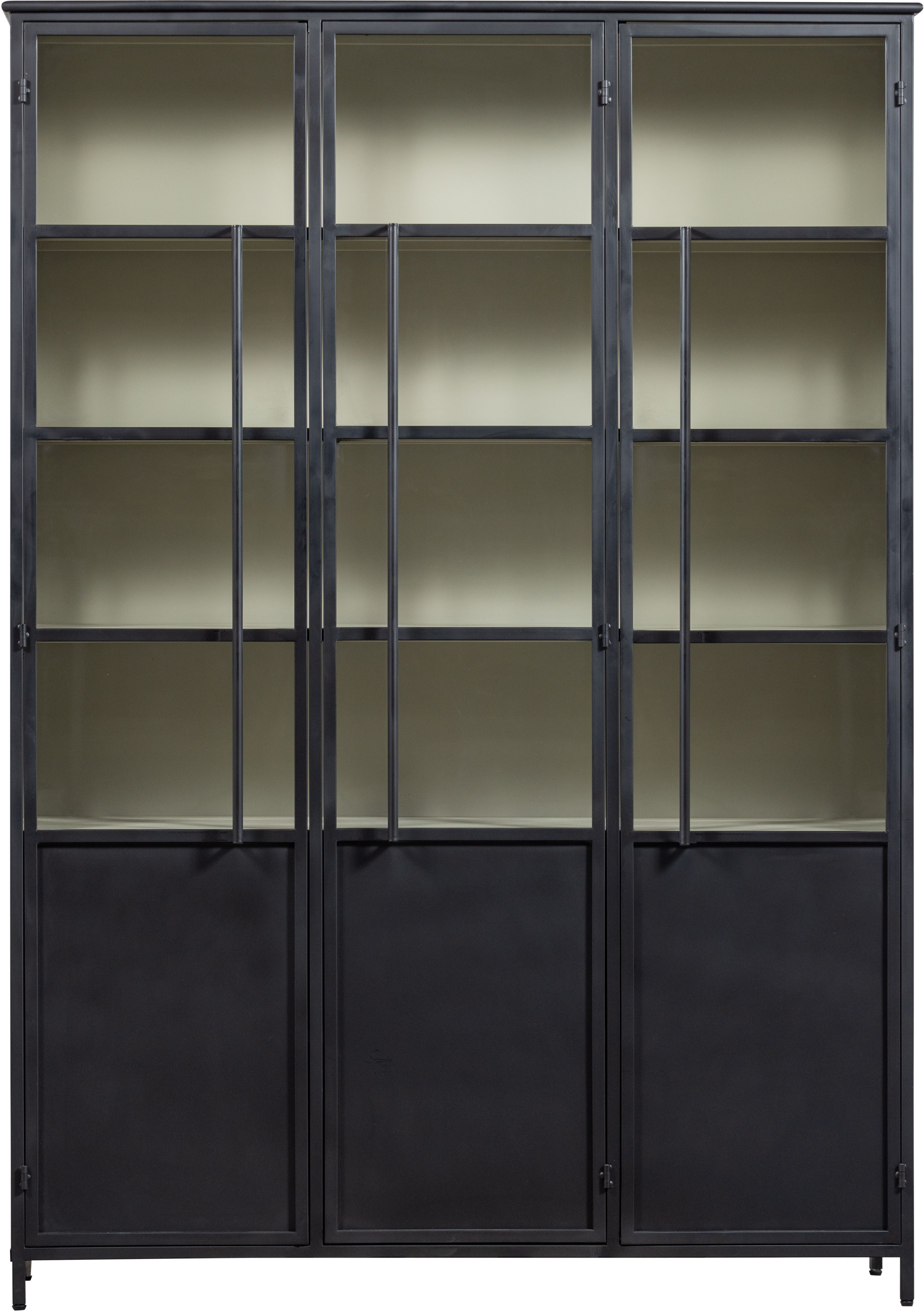 WOOOD Vitrine EXHIBIT XL 3-TÜRIG SCHRANK METALL B/T/H: 140/44/200 cm Ausstellungsvitrine aus mattem Metall bietet 5 stabile Böden