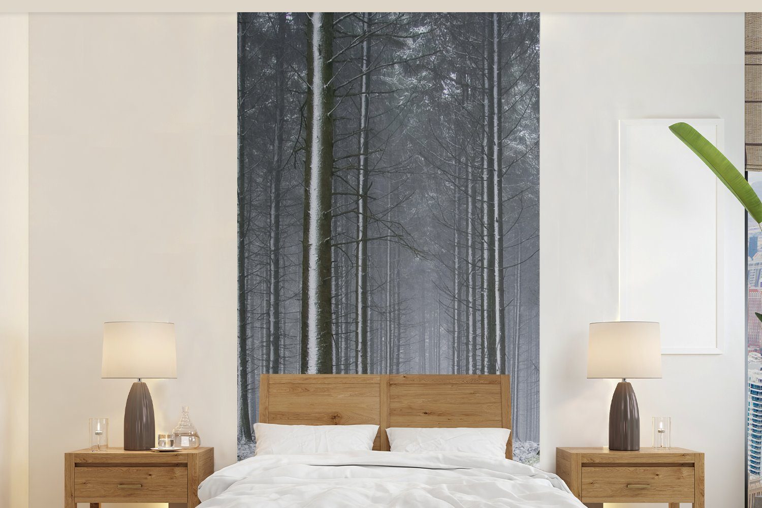 MuchoWow Fototapete Bäume - Winter - Schnee, Matt, bedruckt, (2 St), Vliestapete für Wohnzimmer Schlafzimmer Küche, Fototapete