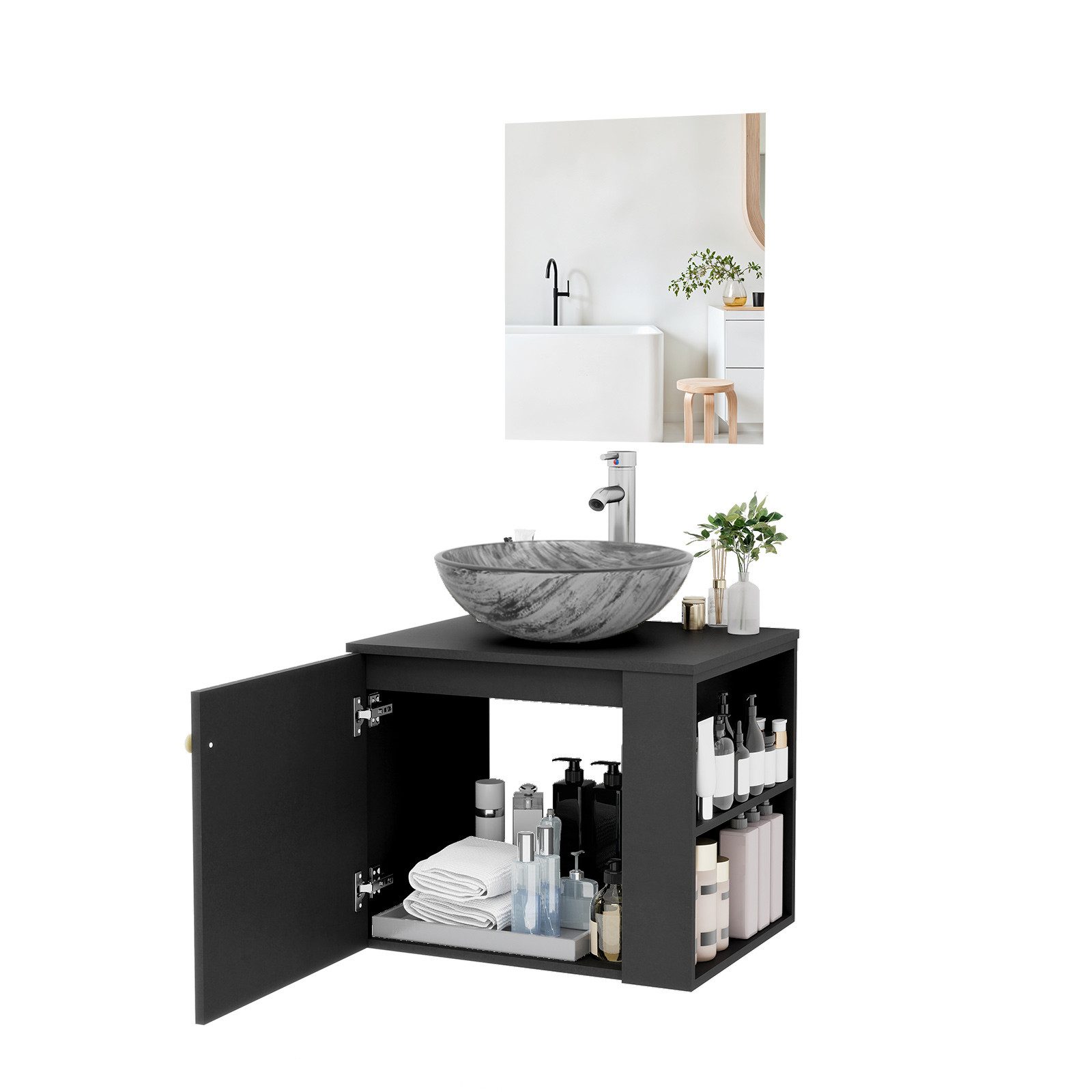 Puluomis Badezimmer-Set Badezimmerschrank mit Spiegel Waschbeckenunterschra günstig online kaufen