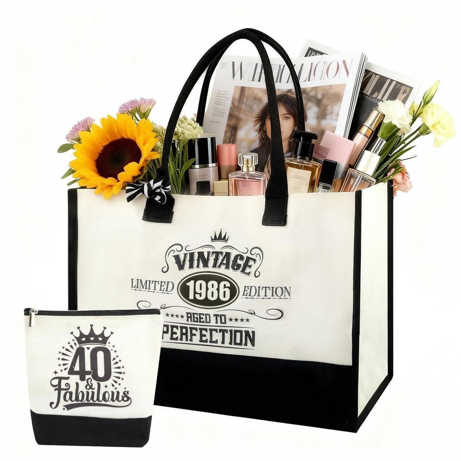 LuxusKollektion Einkaufsshopper Canvas Tasche 1986 40. Geburtstag Geschenkset