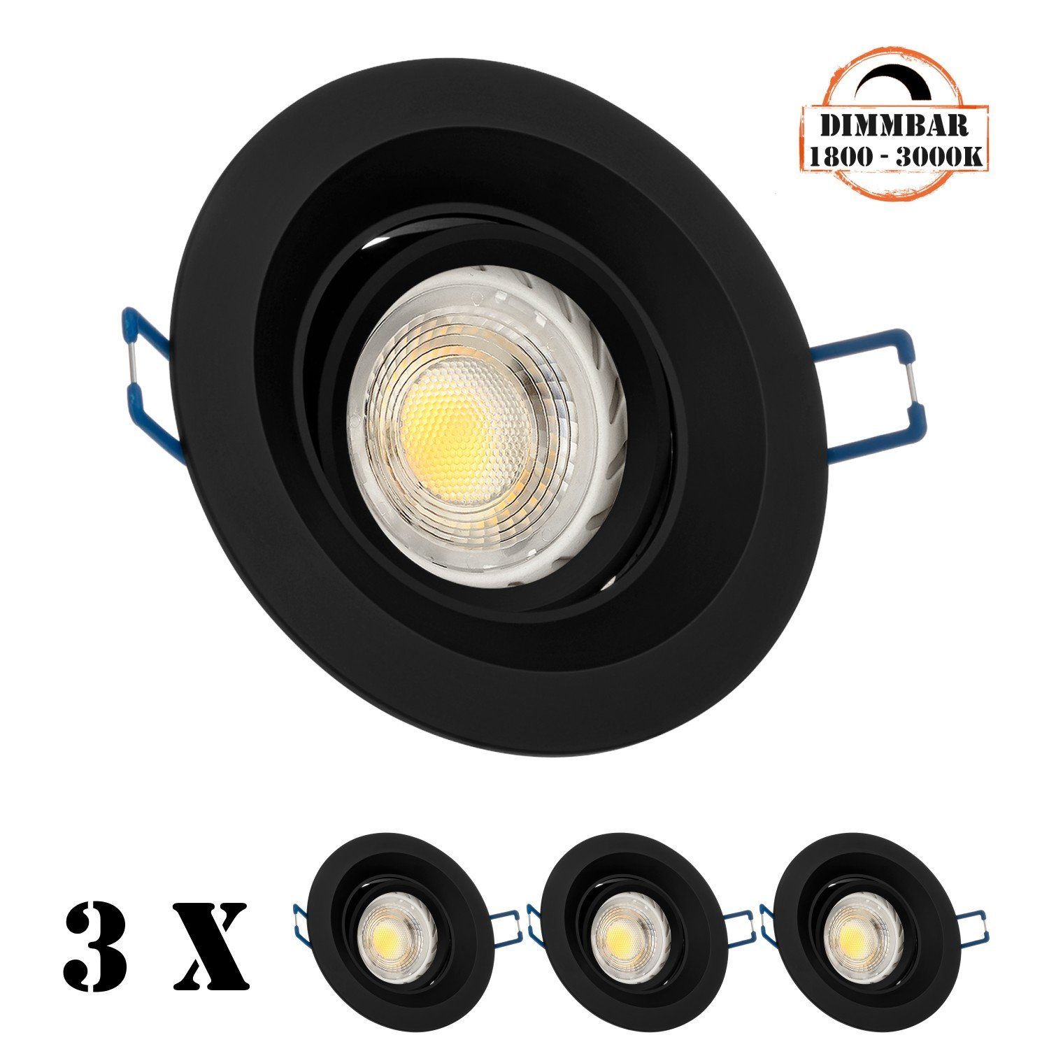 mit LED LEDANDO LEDANDO 3er - LED 5,5W von Einbaustrahler in GU10 Einbaustrahler Set schwarz LED