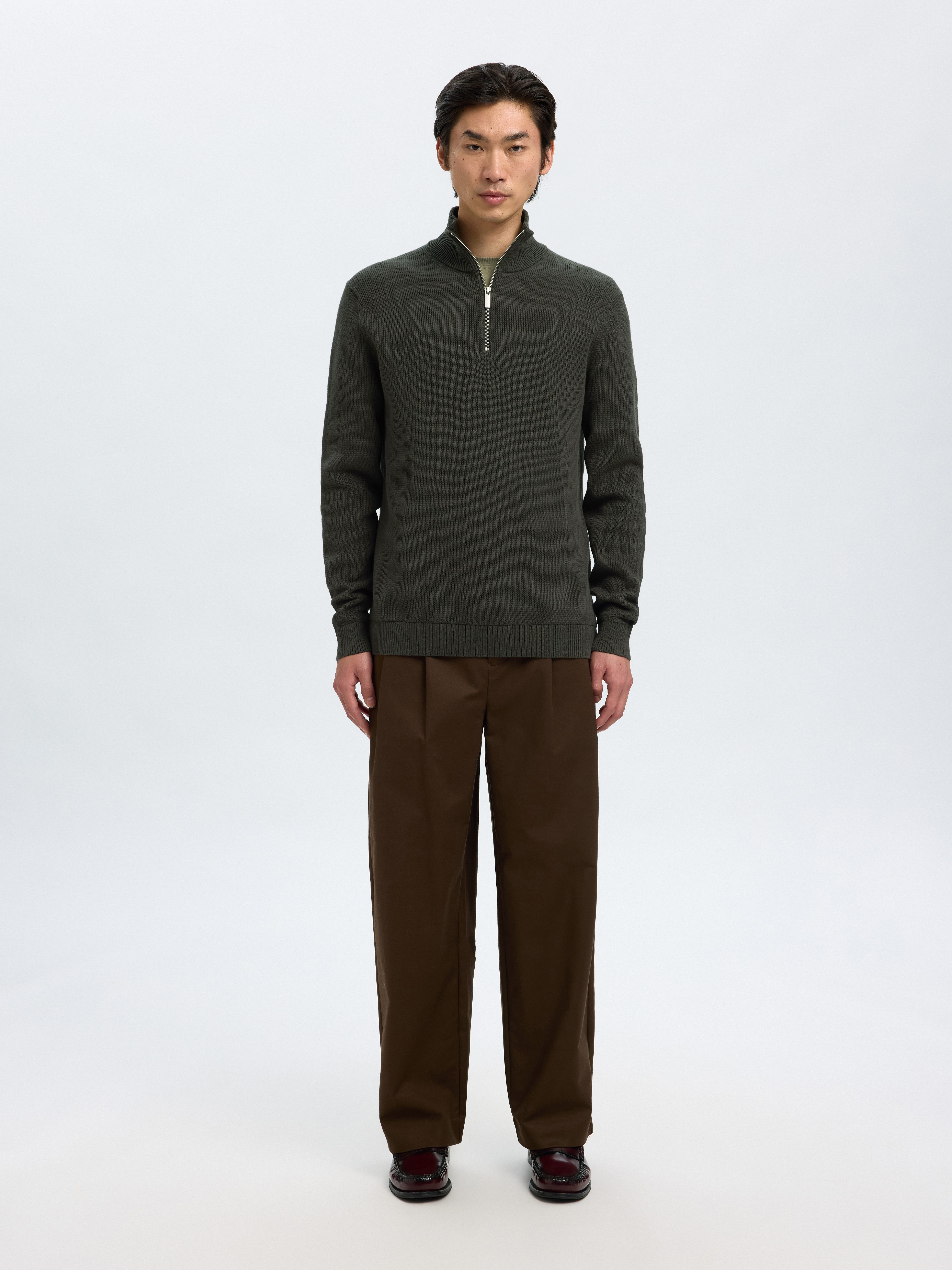 Selected Troyer SLHDANE LS KNIT STRUCTURE HALF ZIP NOOS Baumwolle, regular fit