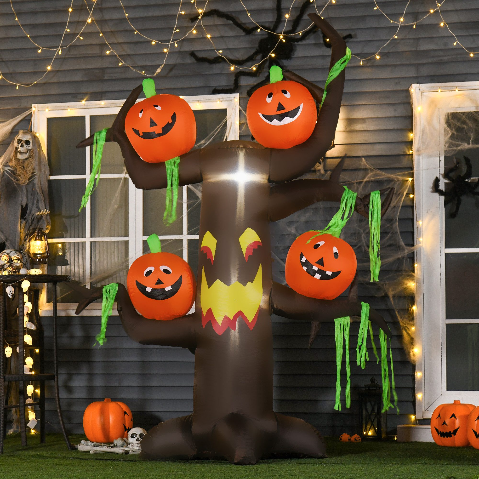 HOMCOM LED-Dekofigur Aufblasbarer Spukbaum Kürbis (Halloween-Deko, 1 St., Aufblasbarer Spukbaum), Polyester, 180 x 80 x 240cm