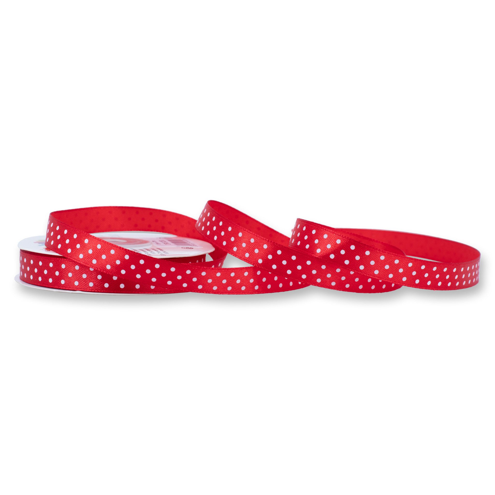 Thumbnail - Creativery Satinband, Satinband mit Punkten 12mm x 25m Rolle Rot / Weiß