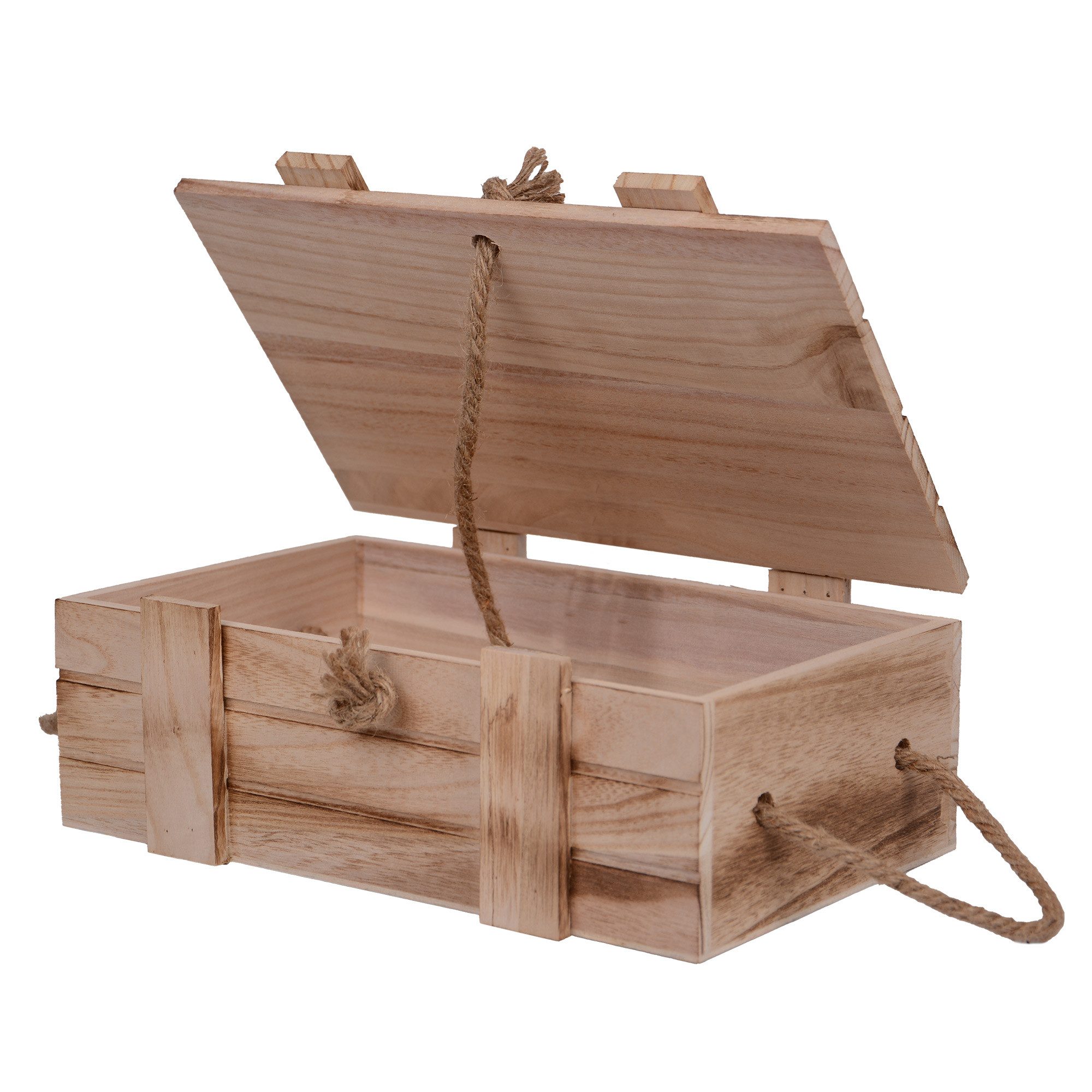 UNUS HOME Dekokiste Holzkisten geflammt mit Deckel und Seilgriffen (1 St., 1-teilig: Holzkiste mit Deckel geflammtes Holz 30x10x18,5 cm Griffe), Schatzkiste, Holzkasten, Truhe, Aufbewahrung, Geschenkbox, Holztruhe