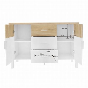 BlingBin Sideboard Kommode (1 St., mit 2 Türen und 3 Schubladen), 120 x 40 x 80 cm, Design in Weiß und Holzfarbe