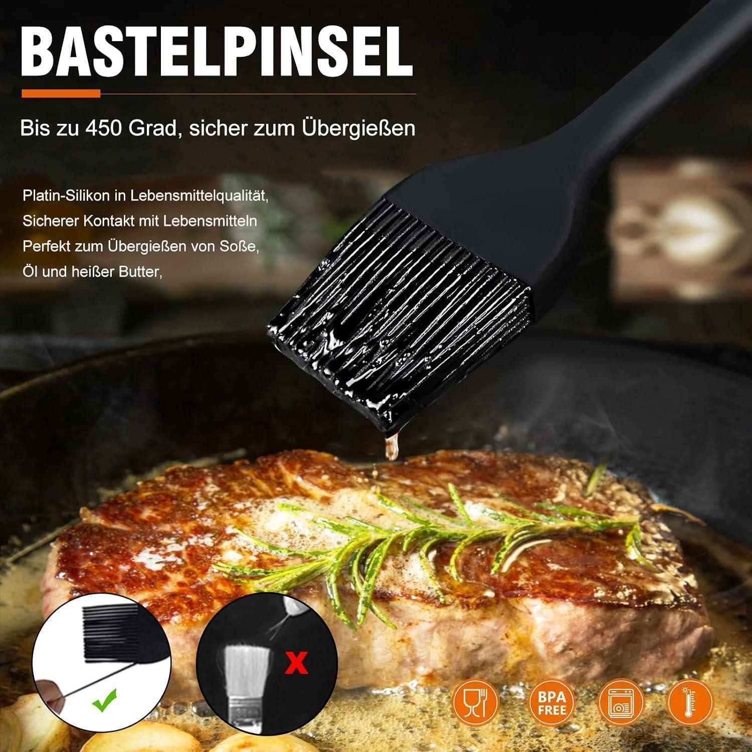 LuxusKollektion Grillzange Küchenzange 4er Set hitzebeständig Edelstahl 4pcs Silicone Tong Black