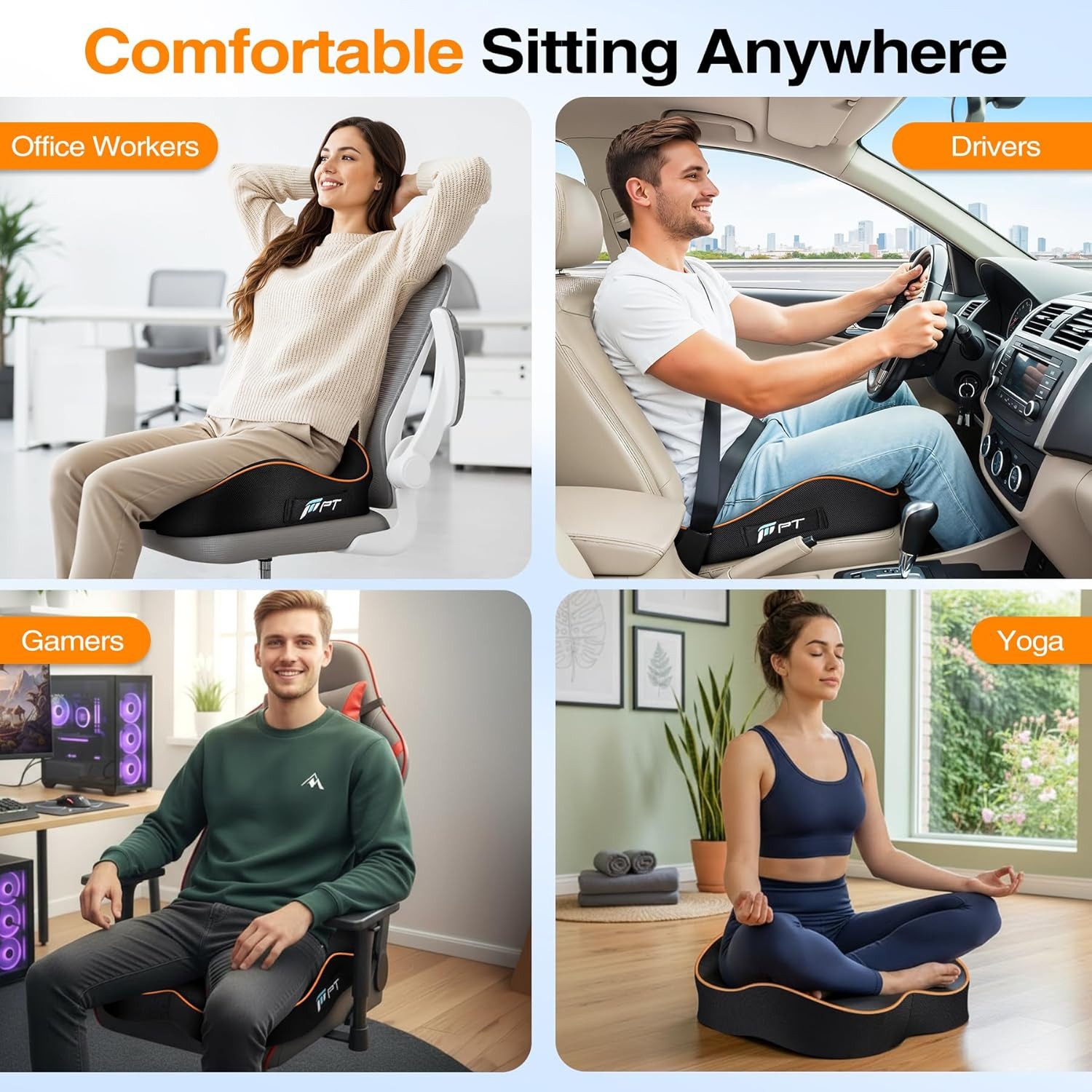 POPOLIC Sitzkissen Memory-Schaum Bürostuhl-Sitzkissen, U-förmiges Premium-Stützkissen, Stuhlauflage für Zuhause,Schreibtisch,Gaming-Stuhl,Büro und Autositz – Bild 4 von 5