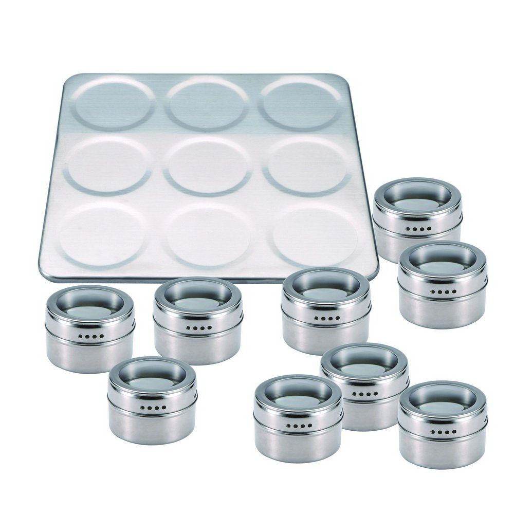 Gewürzbehälter, Bergner BGMP-6101, Gewürzdosen-Set Gewürze, Gewürzbehälter Edelstahl, für Vorratsbehälter magnetisch (10-tlg), Masterpro magnetisch