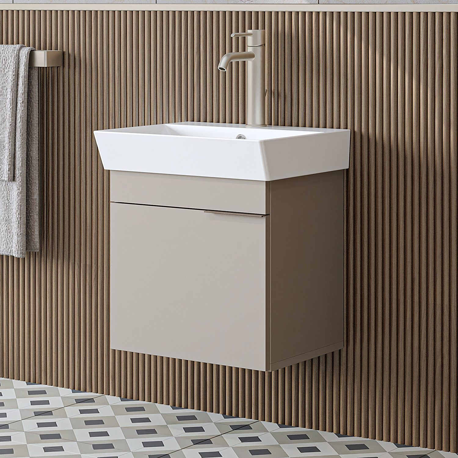 Roomart Badmöbel-Set LYCIA 50 cm 4-tlg., Hochschrank, Keramikbecken, Gäste-WC, (Komplett-Set), Soft-Close-Funktion, Wandmontage, Hochschrank, Waschbecken