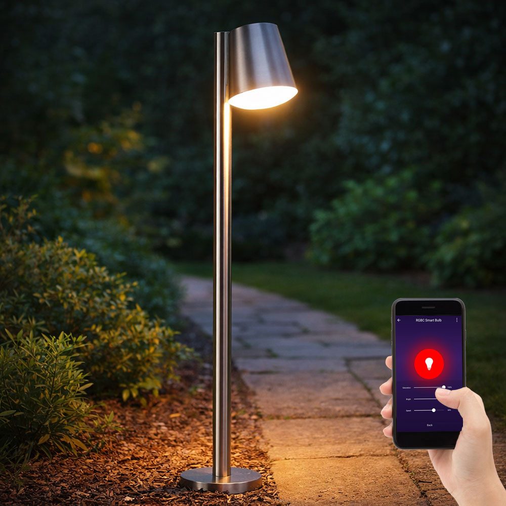 EGLO Smarte LED-Leuchte, LED-Leuchtmittel fest verbaut, Warmweiß, Außenstehlampe Wegeleuchte Smart Home LED dimmbar Edelstahl H 96,5 cm