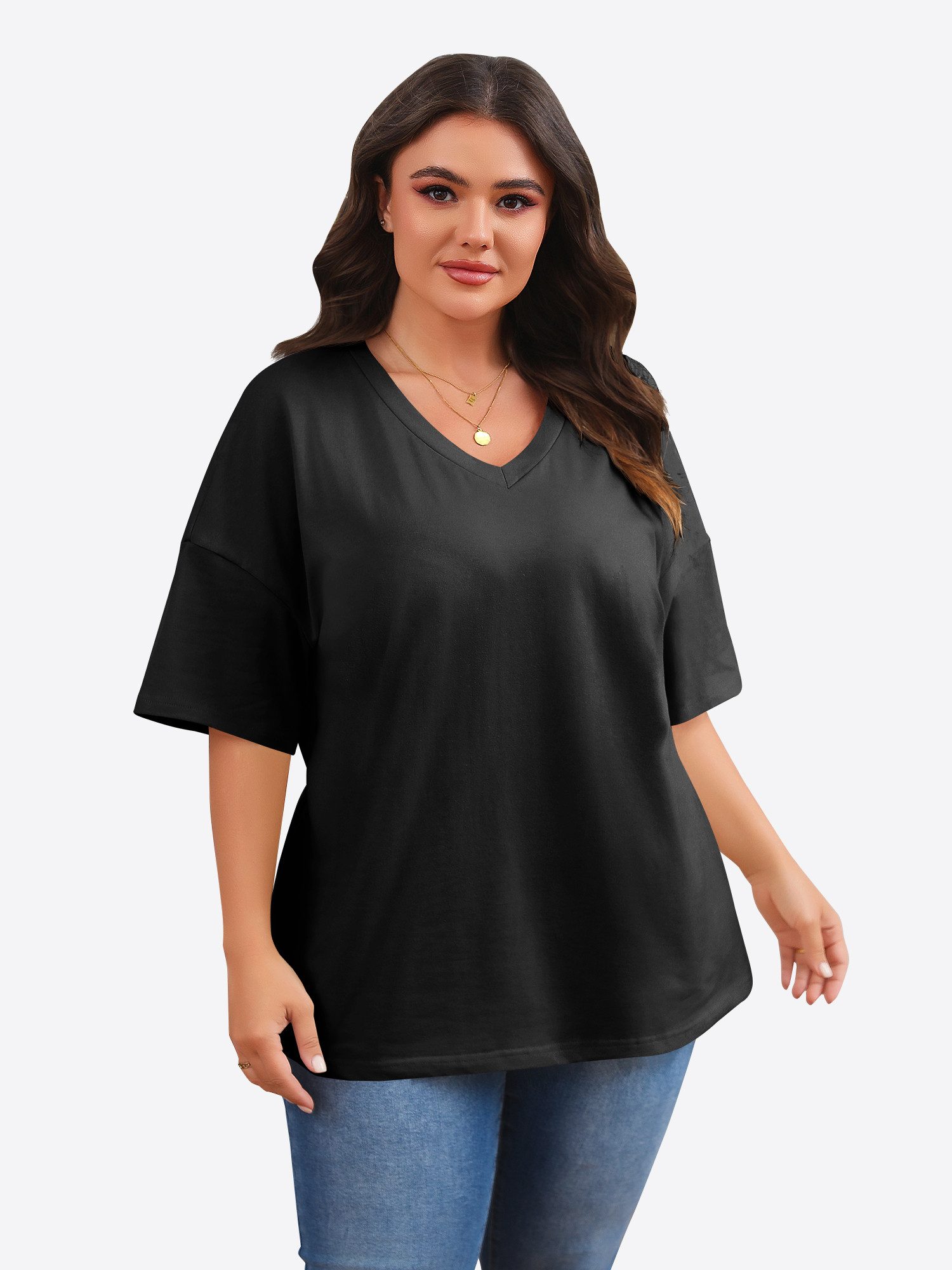 Imily Bela T-Shirt Damen Oversized Freizeittops mit halben Ärmeln (Packung, 1-tlg., 1per-Pack) einfarbig