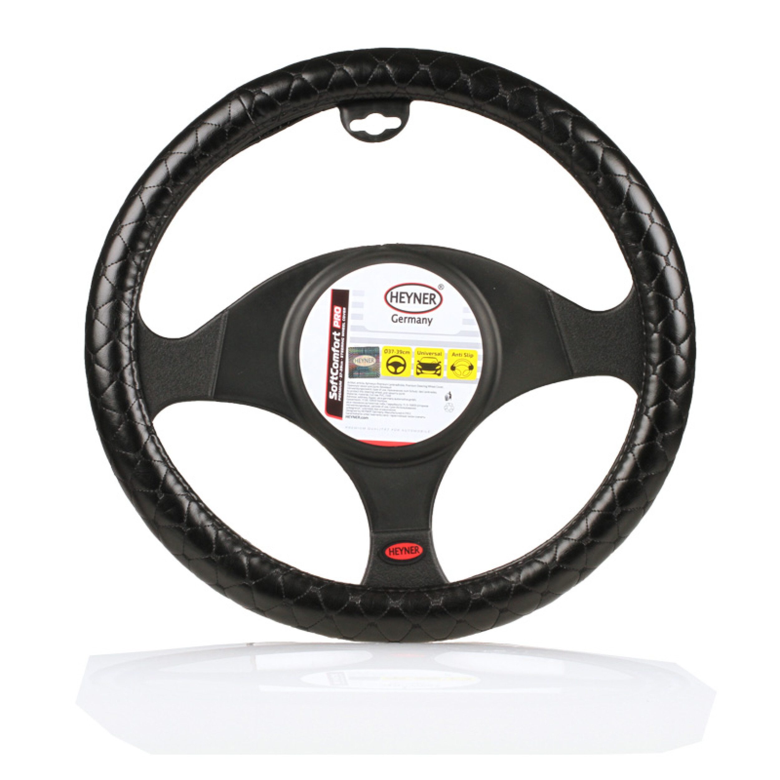 HEYNER Lenkradbezug Lenkradhülle Auto 37–39 cm, schwarz, rutschfest mit, (1-tlg)
